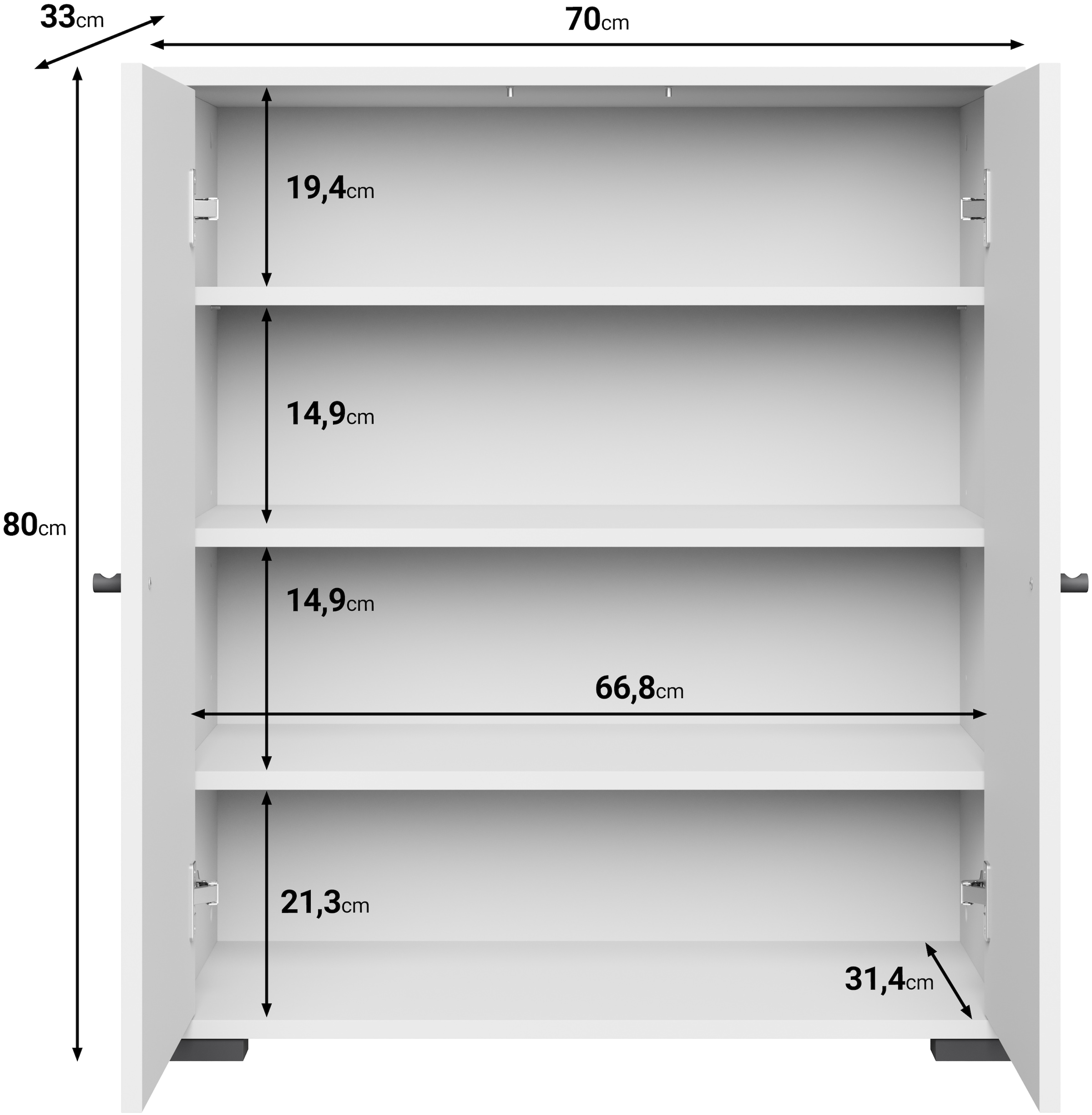 Home affaire Armoire à chaussures »Schuhkommode Dino« 1 cuis tlg. Espace de rangement avec 2 portes et étagères réglables, largeur 70 cm