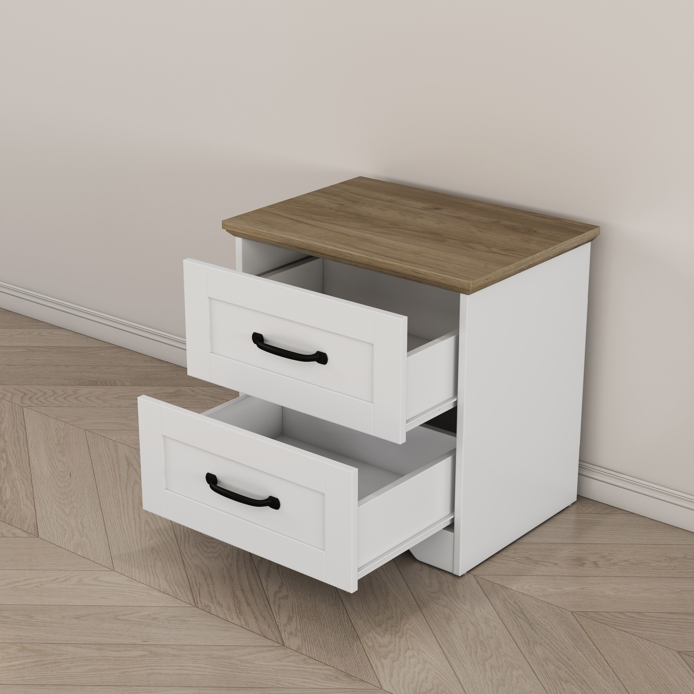 GOODproduct Nachtkommode »Emmilia Nachttisch Set im Landhaus Design« Schlafzimmer Kommoden Nachschrank im 2er Set, 2 Stk. tlg. 2 Schubladen je Nachttisch - viel Stauraum im Schlafzimmer