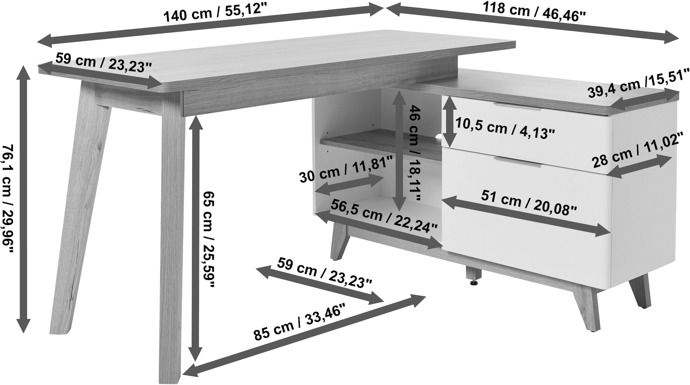Jahnke Eckschreibtisch »LIBRE D 240 E« 1 Stk. tlg. wechselseitig montierbar, Breite ca. 140 cm