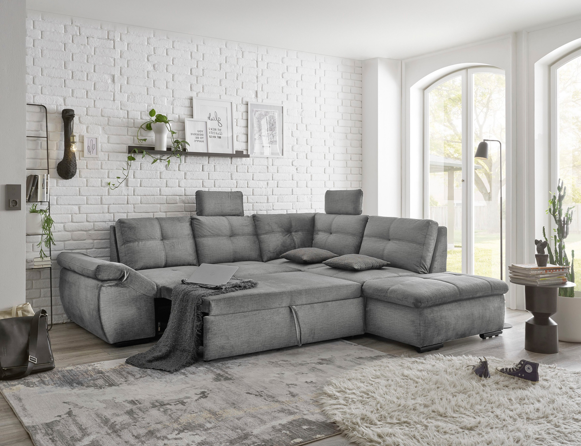 ED EXCITING DESIGN Ecksofa »Alija L-Form«, mit Bettfunktion, Bettkasten, Armteilverstellung & Kopfstützen