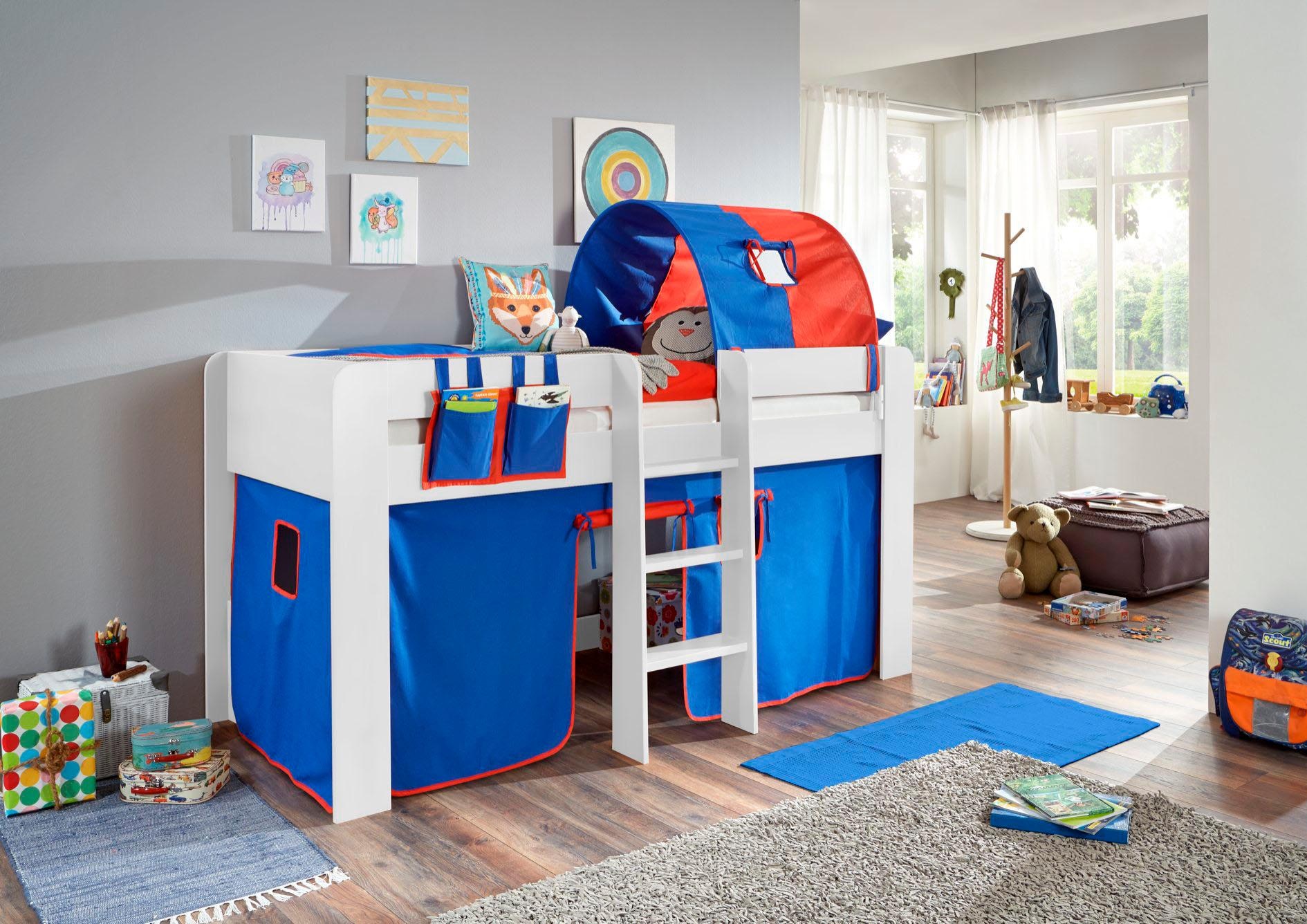 Relita Hochbett »Andi« mit Rolllattenrost, Textil-Set und Leiter, pflegel. Dekor Oberfläche