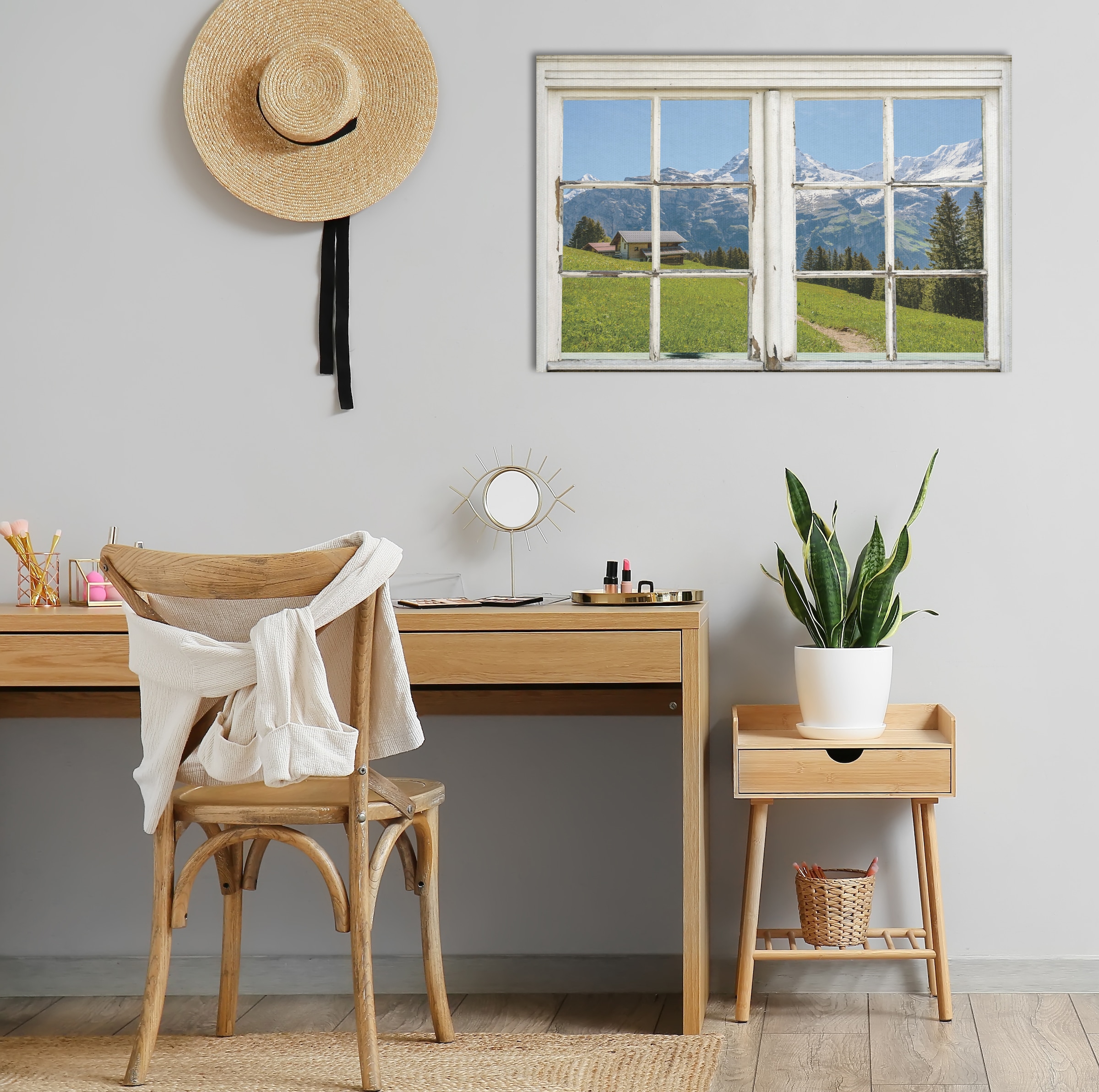 queence Leinwandbild »Südtirol«, Berge & Alpenbilder-Berghütte-Natur-Fensterblick, (1 St.), Premium-Leinwandstoff