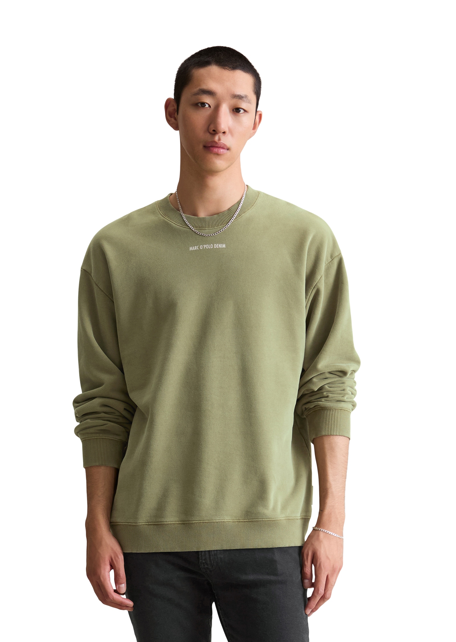 Image of Marc OPolo DENIM Sweatshirt, Gerippter Rundhals, relaxed fit, weiche Innenseite