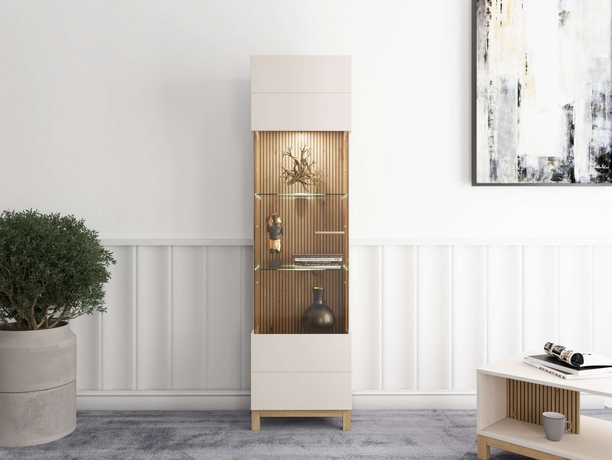 Image of Home affaire Vitrine "Essex Vitrinenschrank, Glasschrank, Standvitrine, Highboard/Sideboard" 1 Tür, 4 Einlegeböden, 5 Fächer, Gesamtmasse (B/T/H): 51,5/35/191,5 cm