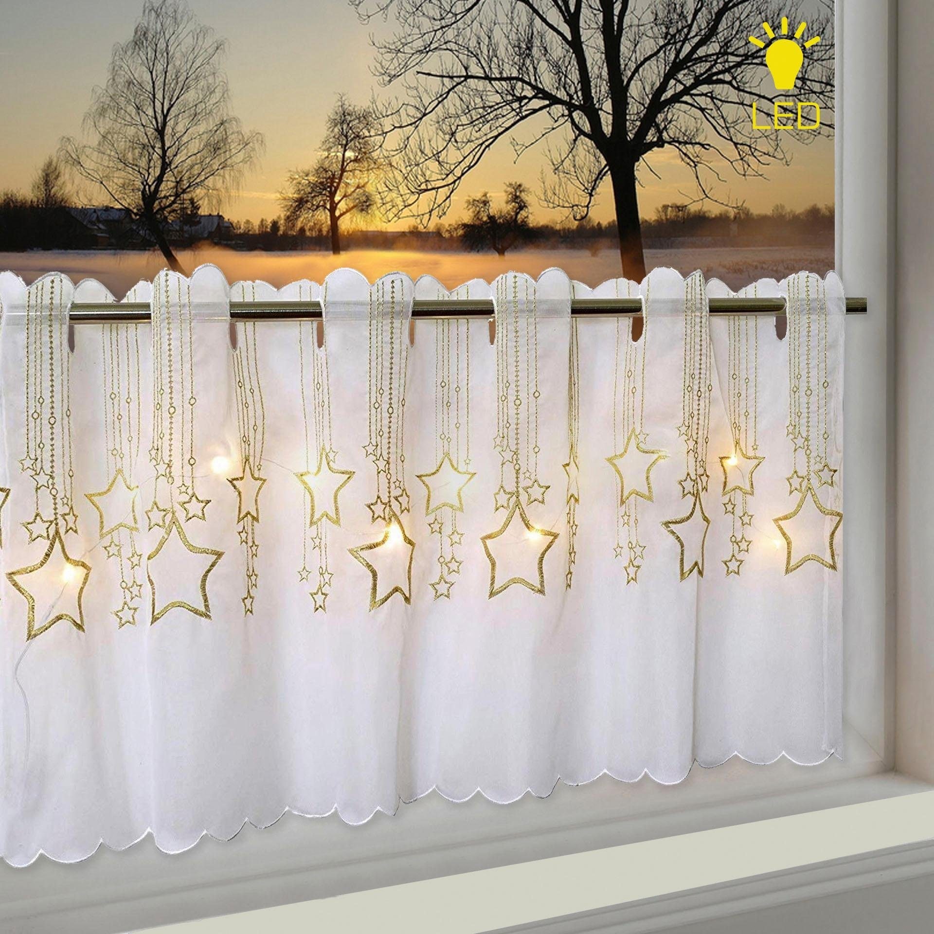 Image of Delindo Lifestyle Scheibengardine "STERNENREGEN" Stangendurchzug 1 Stk. tlg. HxB: 45x115, mit LED-Beleuchtung