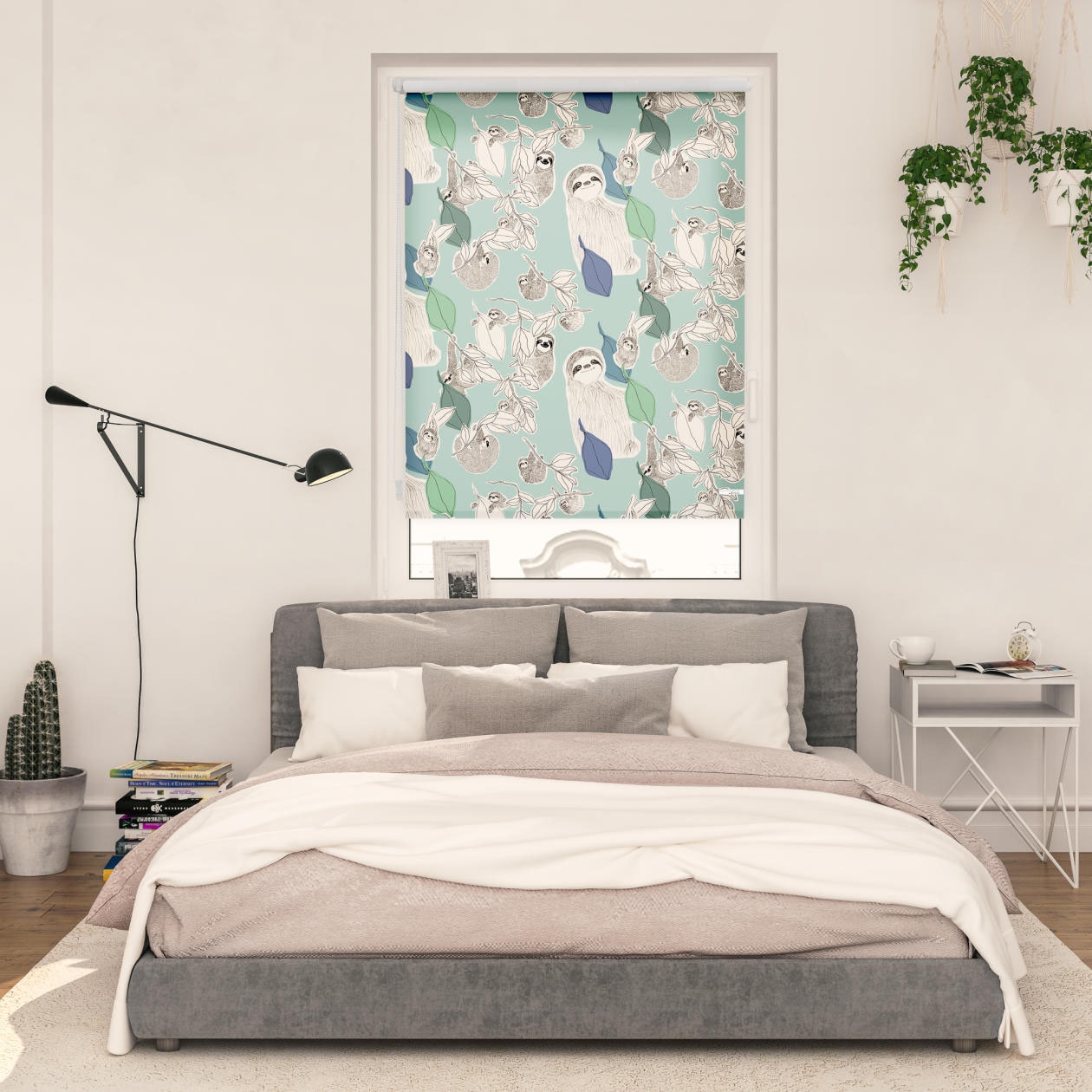 LICHTBLICK ORIGINAL Seitenzugrollo »Rollo Klemmfix, ohne Bohren, blickdicht, Sloths on turquoise - Grün«, blickdicht, Sichtschutz-Blendschutz, freihängend