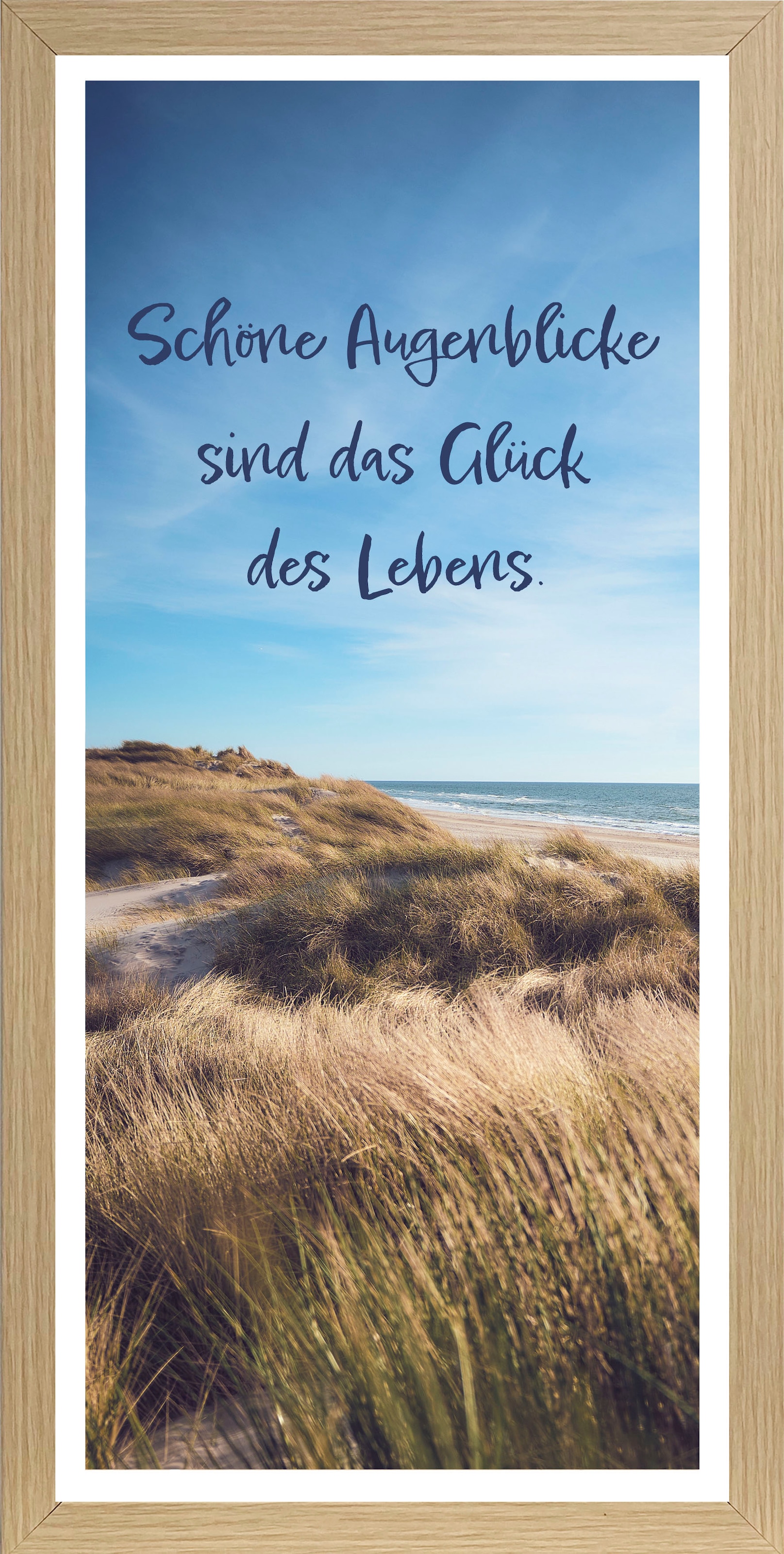 Image of Bönninghoff Bild mit Rahmen "Wandbild gerahmt SCHÖNE AUGENBLICKE – STRAND 23x49 cm – Natur Wanddeko" Düne Sprüche Strand 1 Stk. tlg. mit dekorativem Rahmen