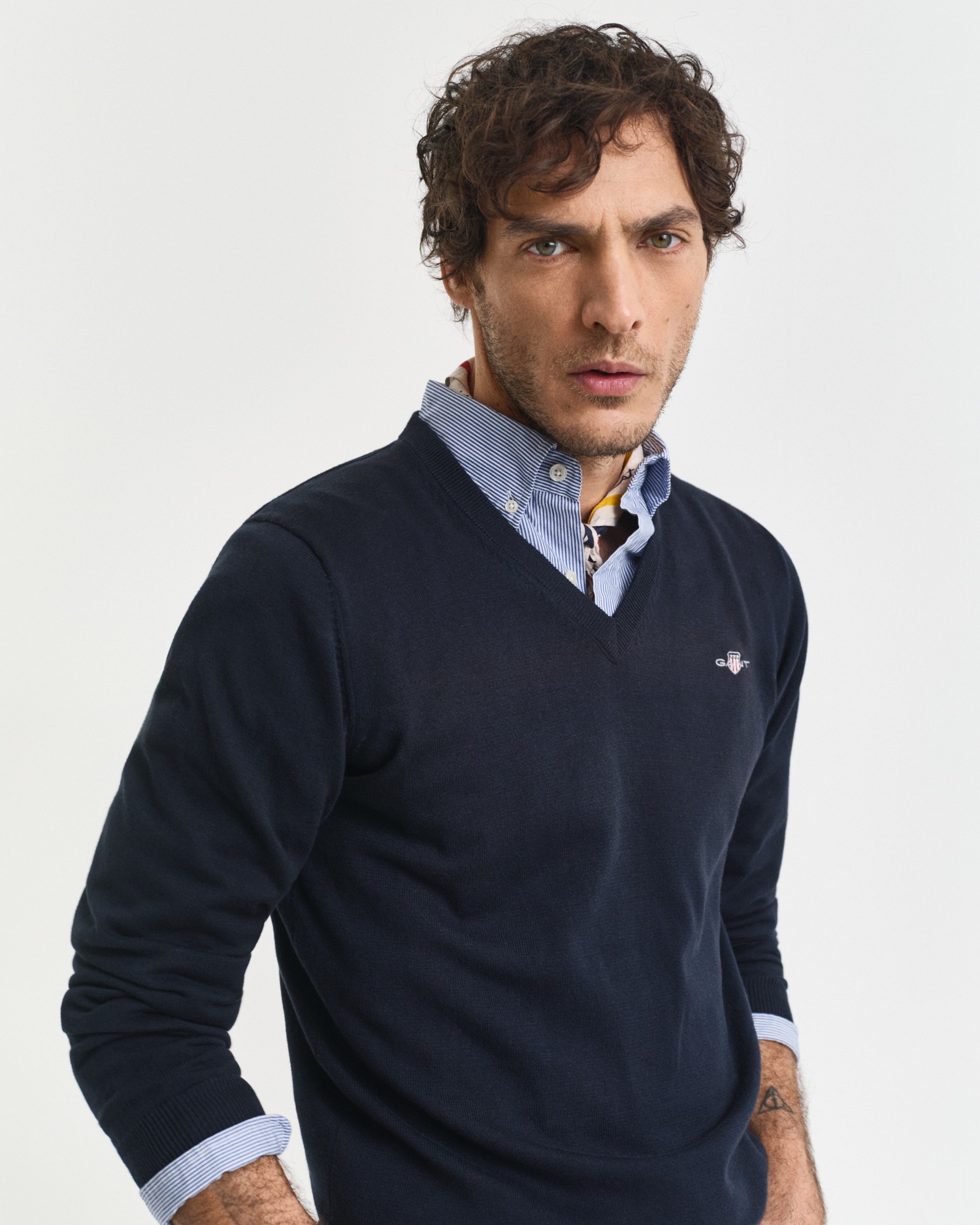 Gant Pull col V »Classic Cotton V-Neck« Premium Strickjersey aus weicher 100% Baumwolle, Übergangspullover