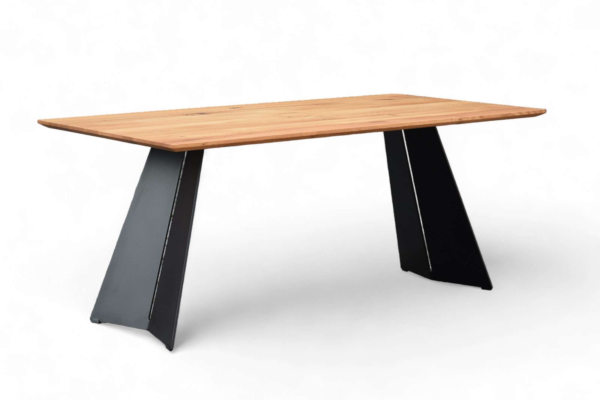 Image of GOODproduct Esstisch "Winteregg Küchentisch, Metall-Wangengestell, Wildeiche massiv geölt" Baum Kante oder Schweizer Kante, erhältlich in 3 Grössen und 2 Farben