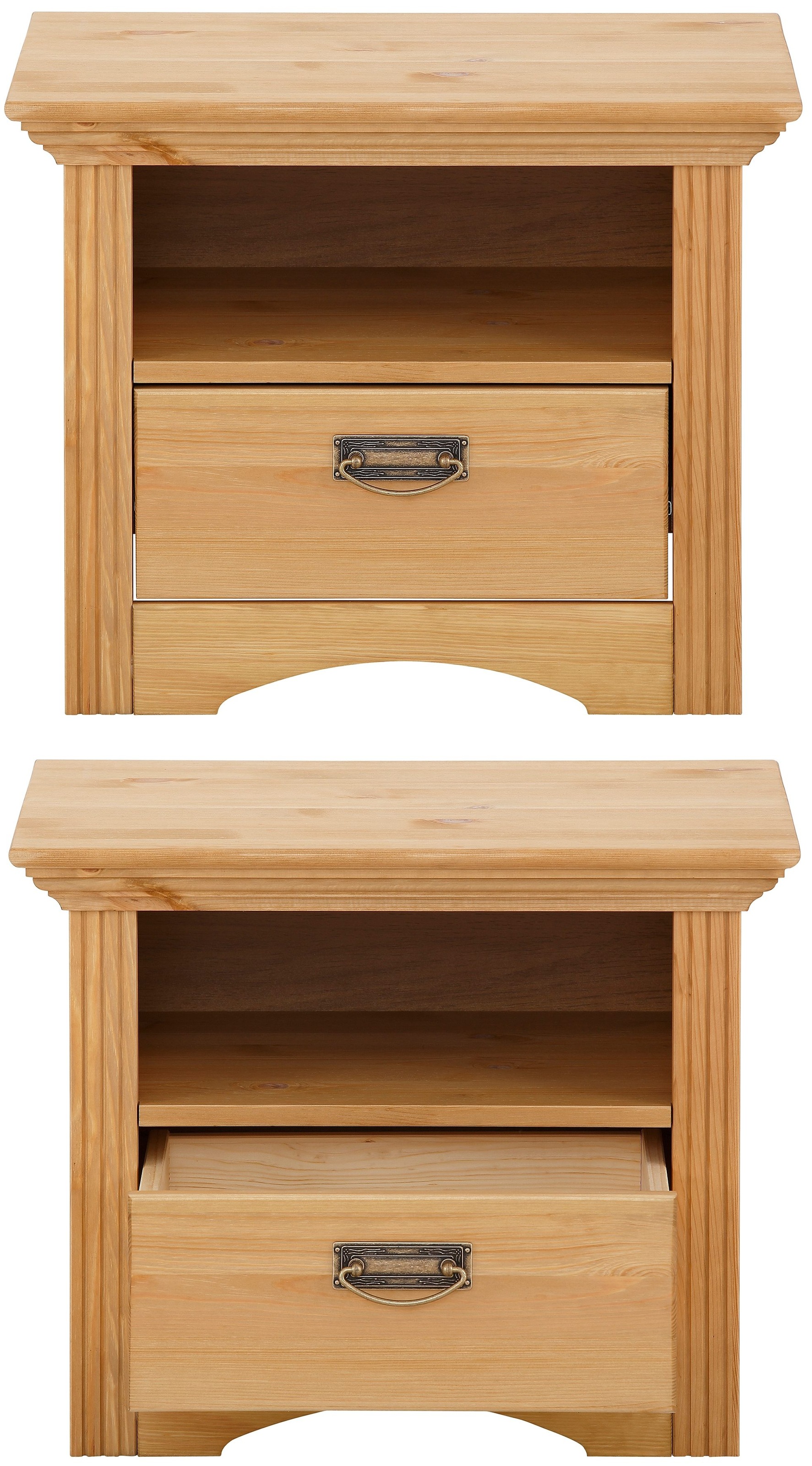 Home affaire Schlafzimmer-Set »"Konrad", komplettes Schlafzimmer mit grossem Schrank«, (Set, 4 tlg., Kleiderschrank 5 türig mit Schubladen, 2 Nachttische, Bett 180x200cm), klassischer Landhausstil, Metallgriffe, Massivholz (Kiefer)