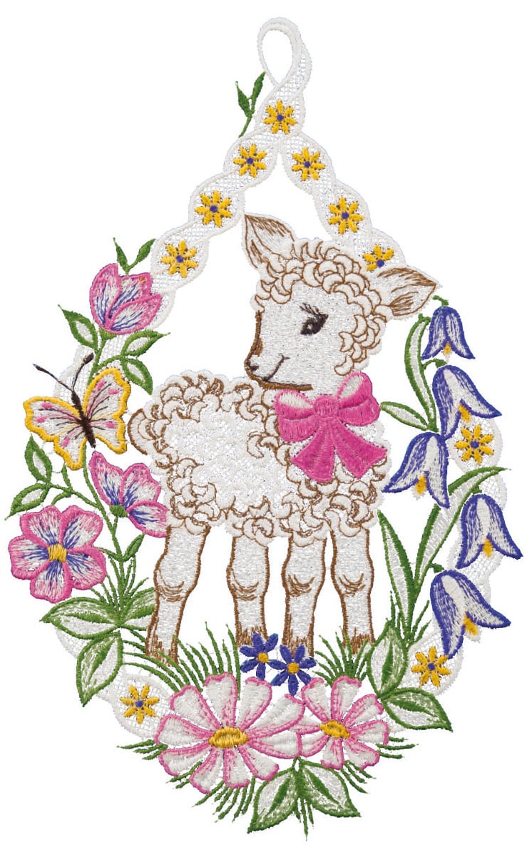 Image of W. Reuter & Sohn - Plauener Spitze Fensterbild "Osterlämmchen" Made in Germany