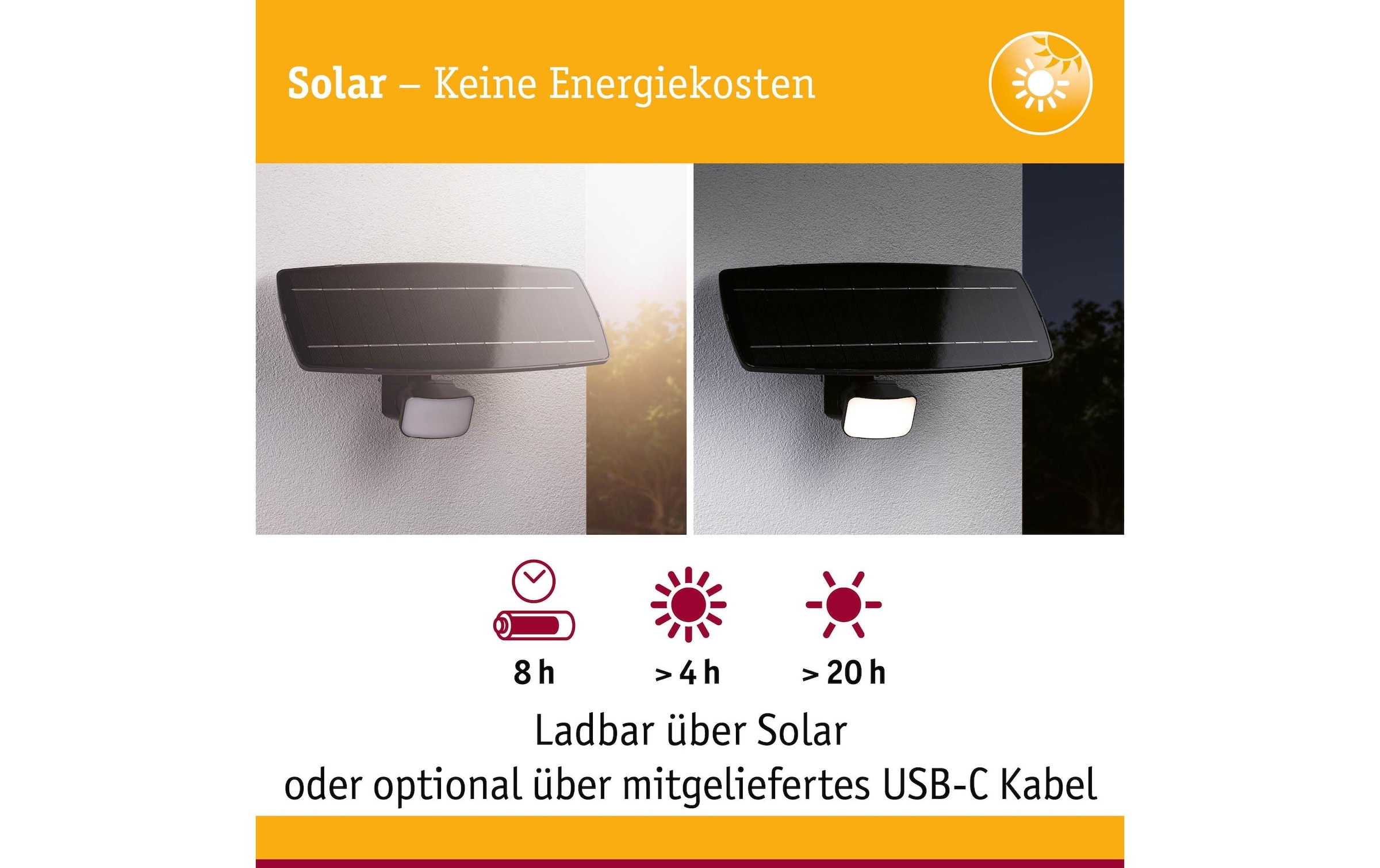 Paulmann Aussen-Wandleuchte »Solar Fluter Flotas inkl. Bewegungsmelder IP65 3000K 700 lm« LED-Modul warmweiss
