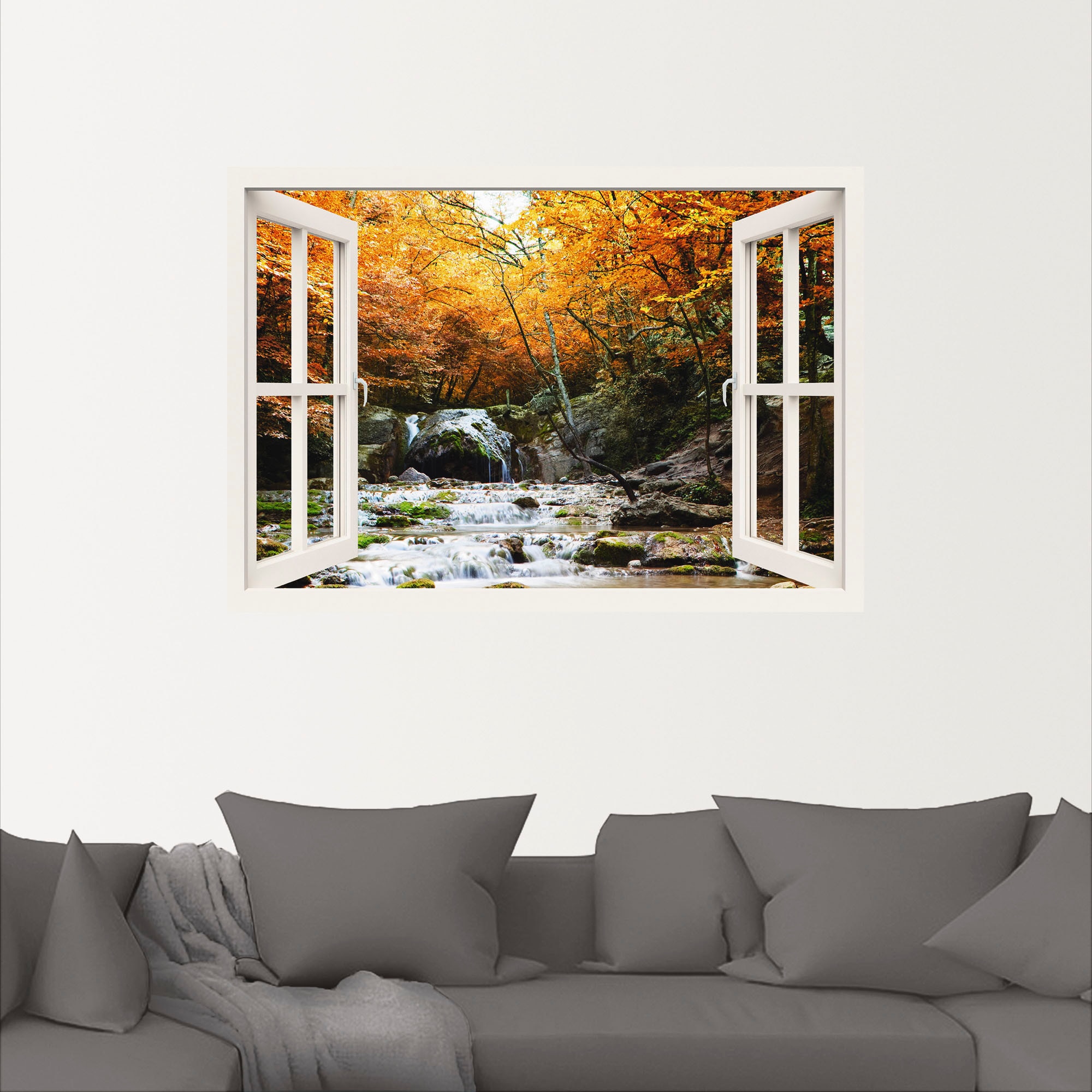 Artland Wandfolie »Herbstlicher Wasserfall, weiss«, Fensterblick, (1 St.), selbstklebend