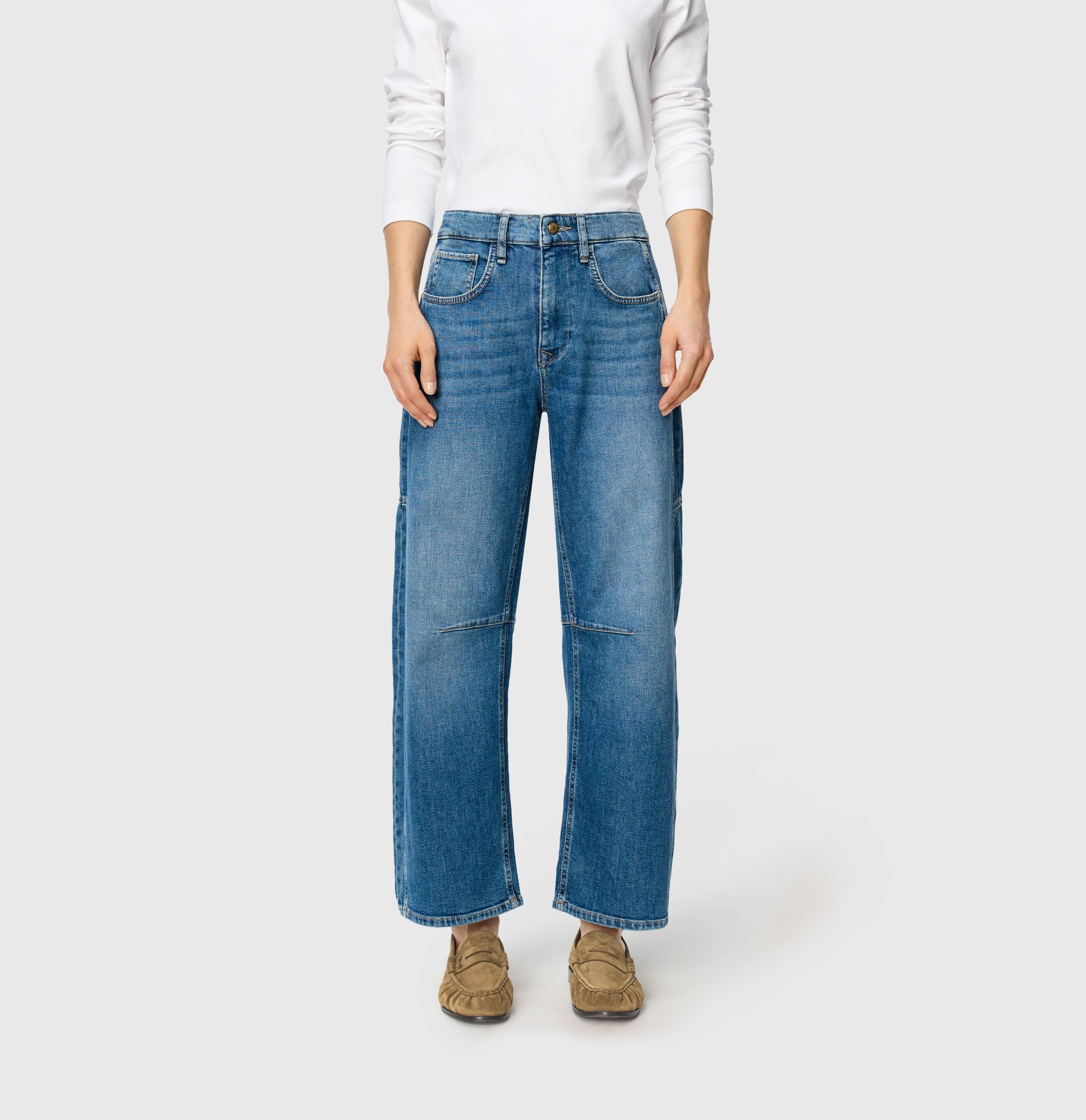 Image of MAC 5-Pocket-Jeans "OHIO Barrel" Barrel Fit, Naht-Detail auf Kniehöhe