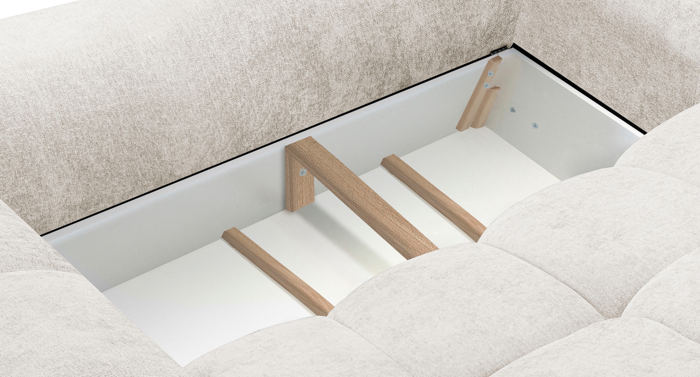 exxpo - sofa fashion 3-places »Alessano, 254 cm breit, modern & gemütlich« Qualité fiable, incl. fonction lit, coffre-lit, 2 coussins plaid