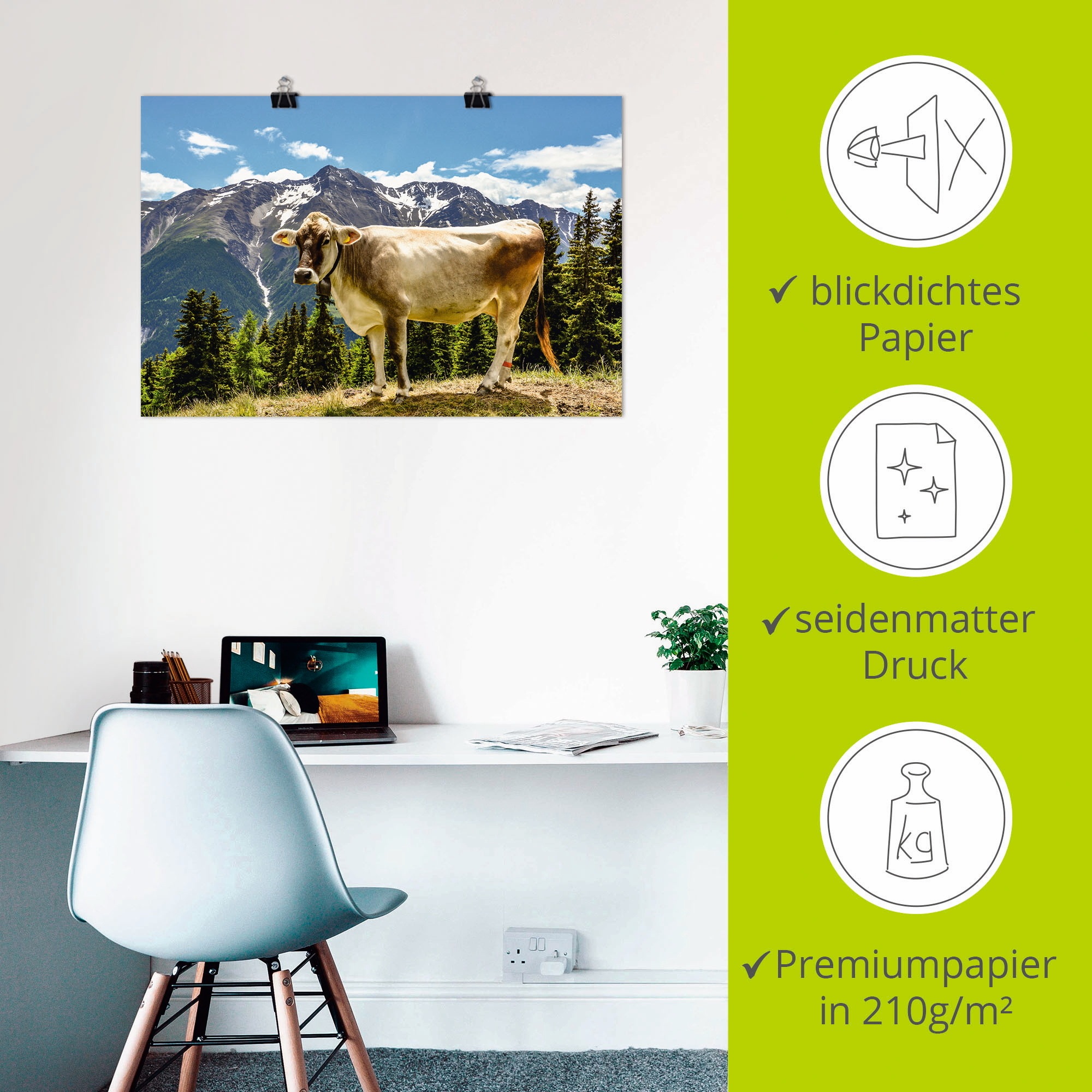 Artland Wandbild »Bergkuh in den Alpen im Sommer«, Haustiere, (1 St.), als Leinwandbild, Poster, Wandaufkleber in verschied. Grössen