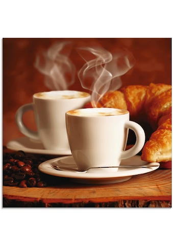 Glasbild »Dampfender Cappuccino und Croissant«, Getränke, (1 St.)