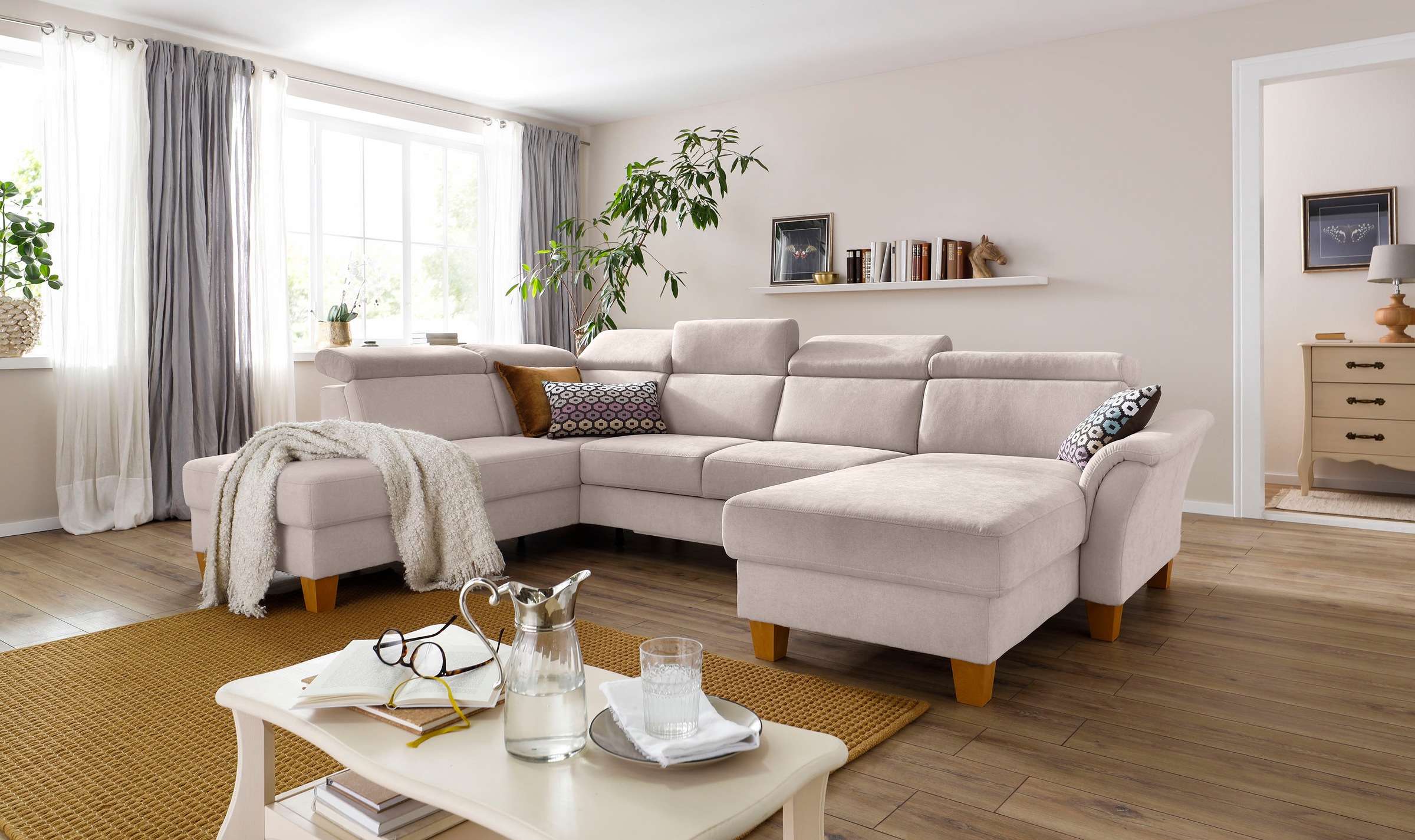 Home affaire Wohnlandschaft »Conville U-Form« Kopfteilverstellung wahlweise mit Bettfunktion und Bettkasten