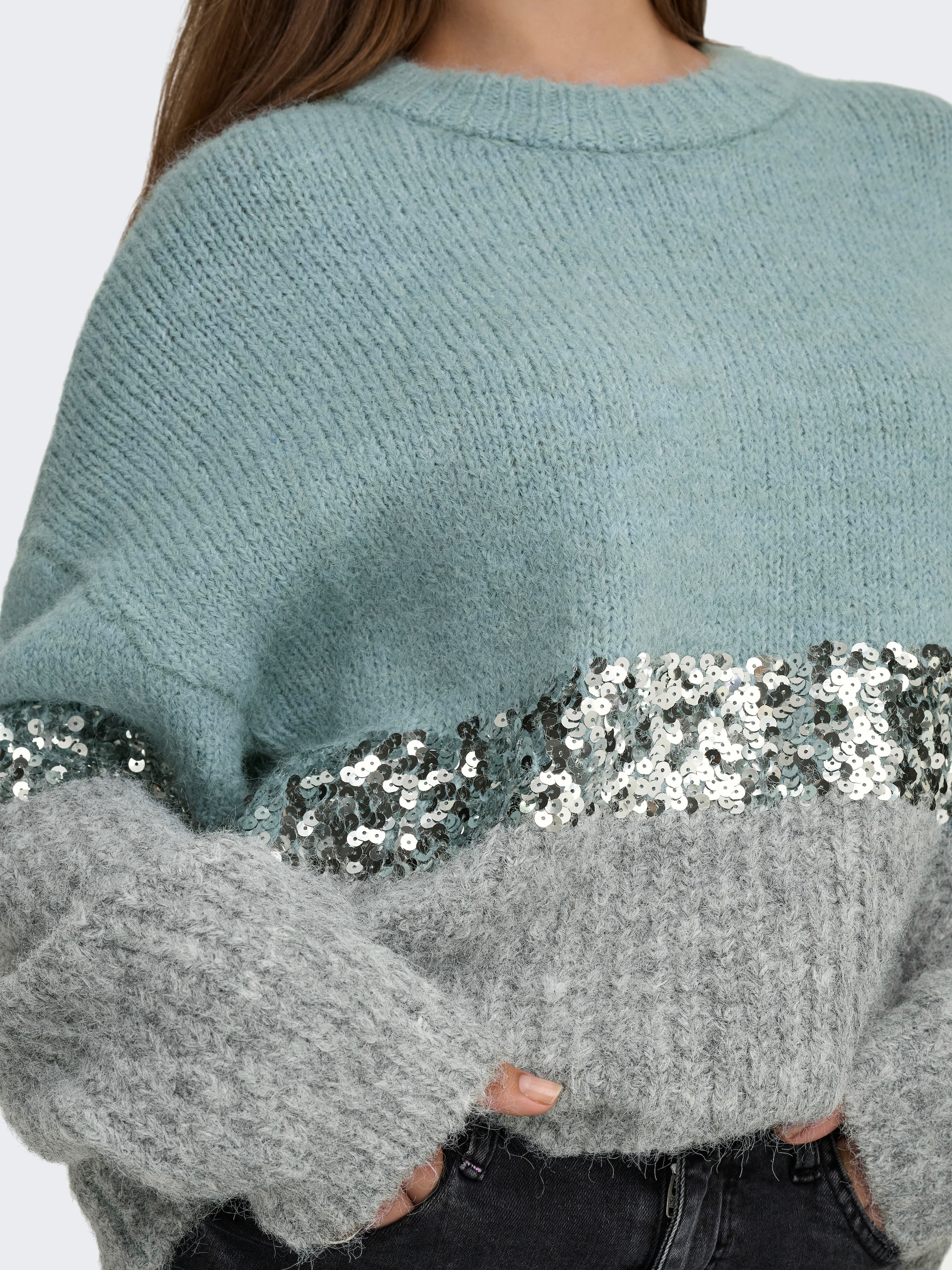 ONLY Pull à col rond »ONLMAINE LIFE LS SEQUIN BLOCK O-NECK KNT«
