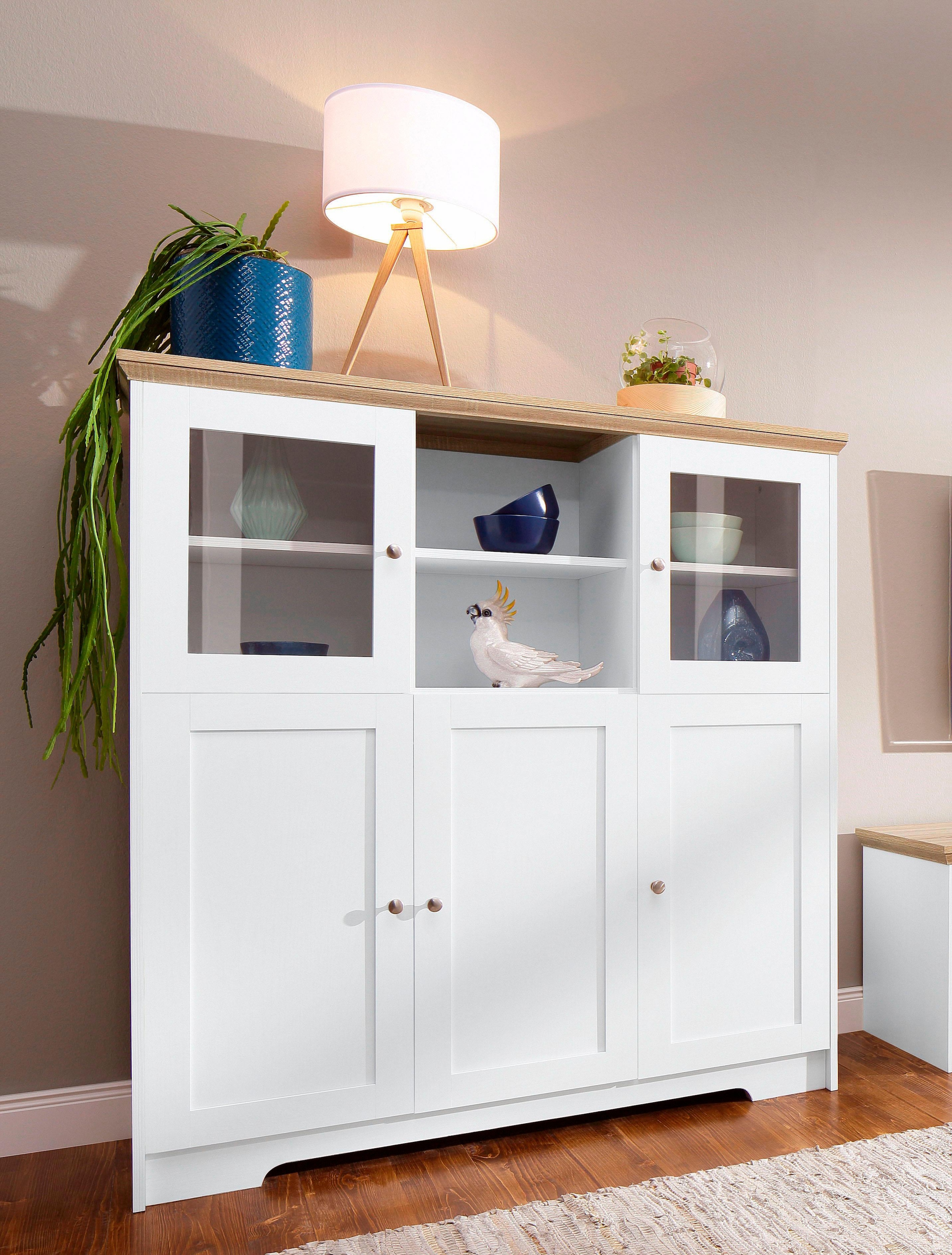 Home affaire Highboard »Nanna«, Vitrine in Eichen-Optik, Breite 118 cm