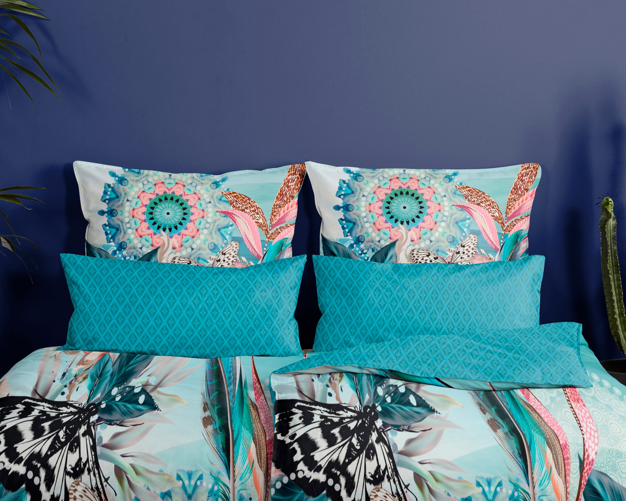 hip Wendebettwäsche »MAXIMILIAN«, Mako-Satin, 135x200, Reissverschluss, Wendeoptik, Mandala, Türkis