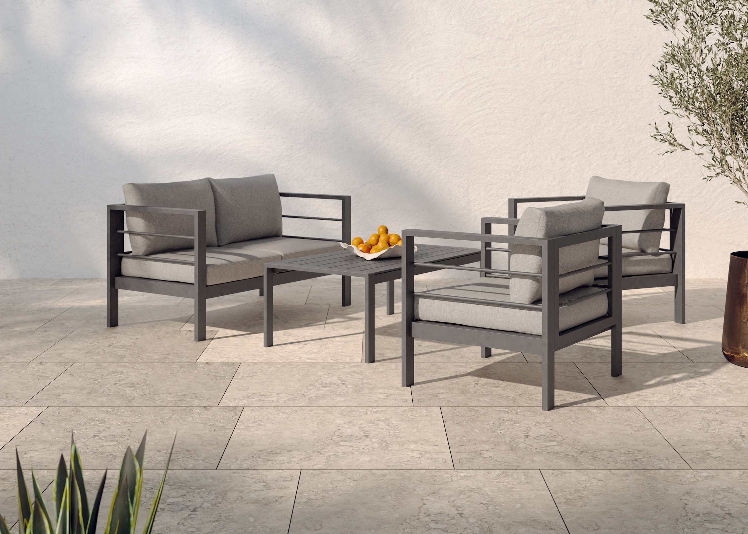 Image of KONIFERA Gartenlounge-Set ""New Jersey"" Set, 1x2er Sofa, 2 Sessel, Tisch 62x110x41 cm, inkl. Auflagen, 12 Stk. tlg. Tischplatte aus Nonwood