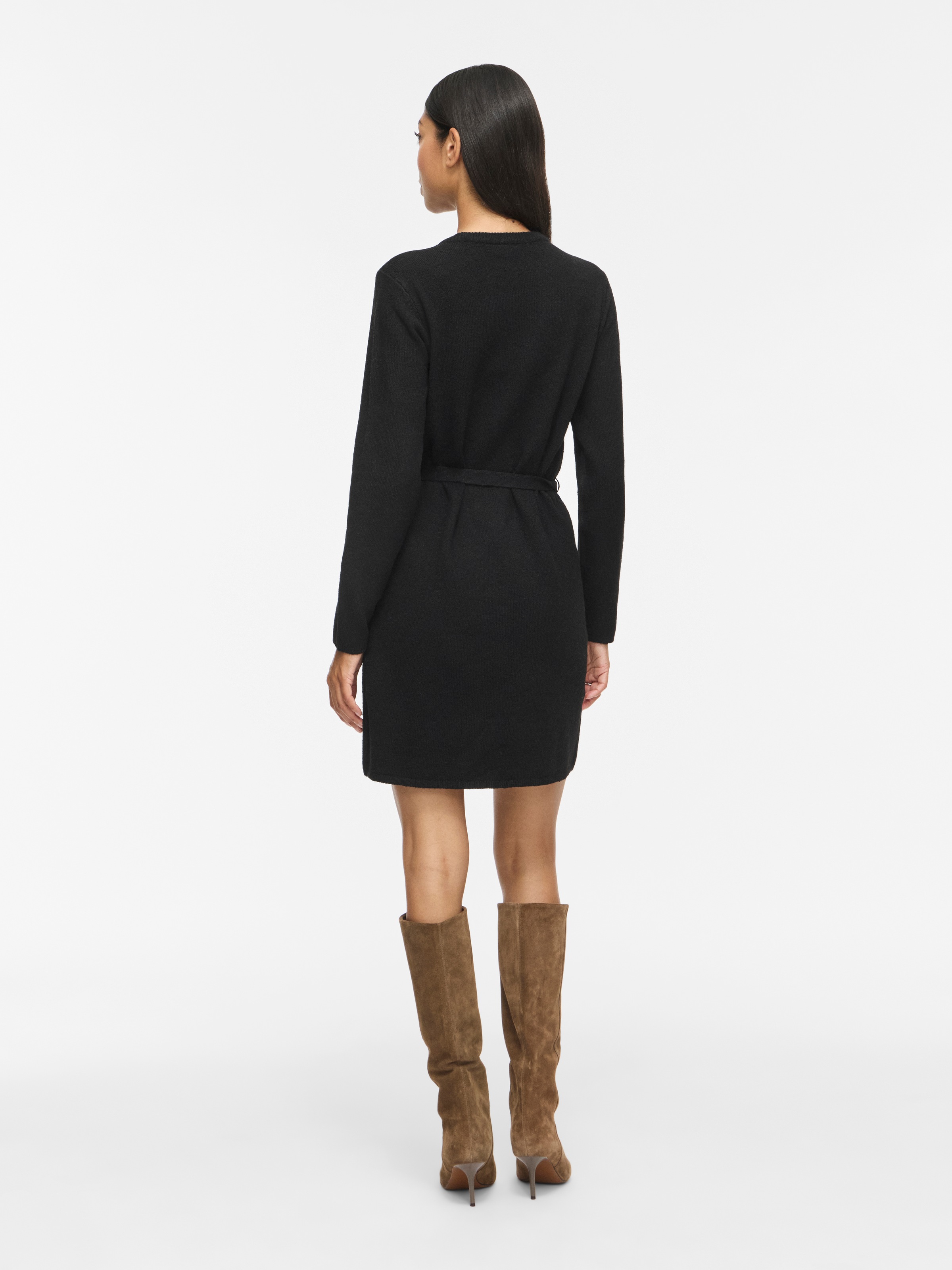 Vila Robe en tricot »VILIGA L/S O-NECK BELTED KNIT DRESS-NOOS« mélange de matériaux, coupe normale
