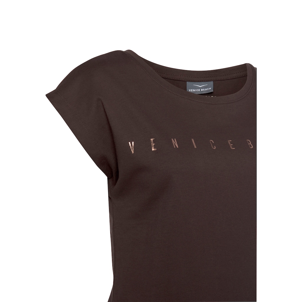 Venice Beach Kurzarmshirt, mit glänzendem Logodruck, T-Shirt aus Baumwolle