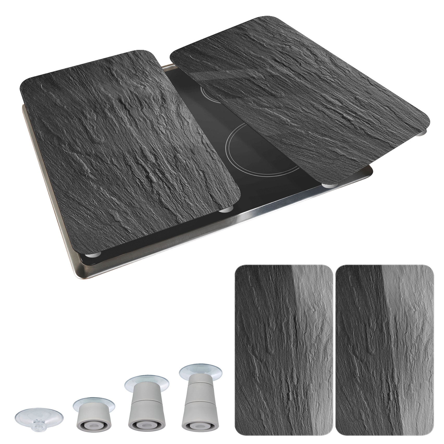 WENKO Herdblende-/Abdeckplatte »Universal Modell Schiefer«, (Set, 2 tlg.), Herdabdeckung für alle Herdarten, kratzfest, mit rutschfesten Füssen