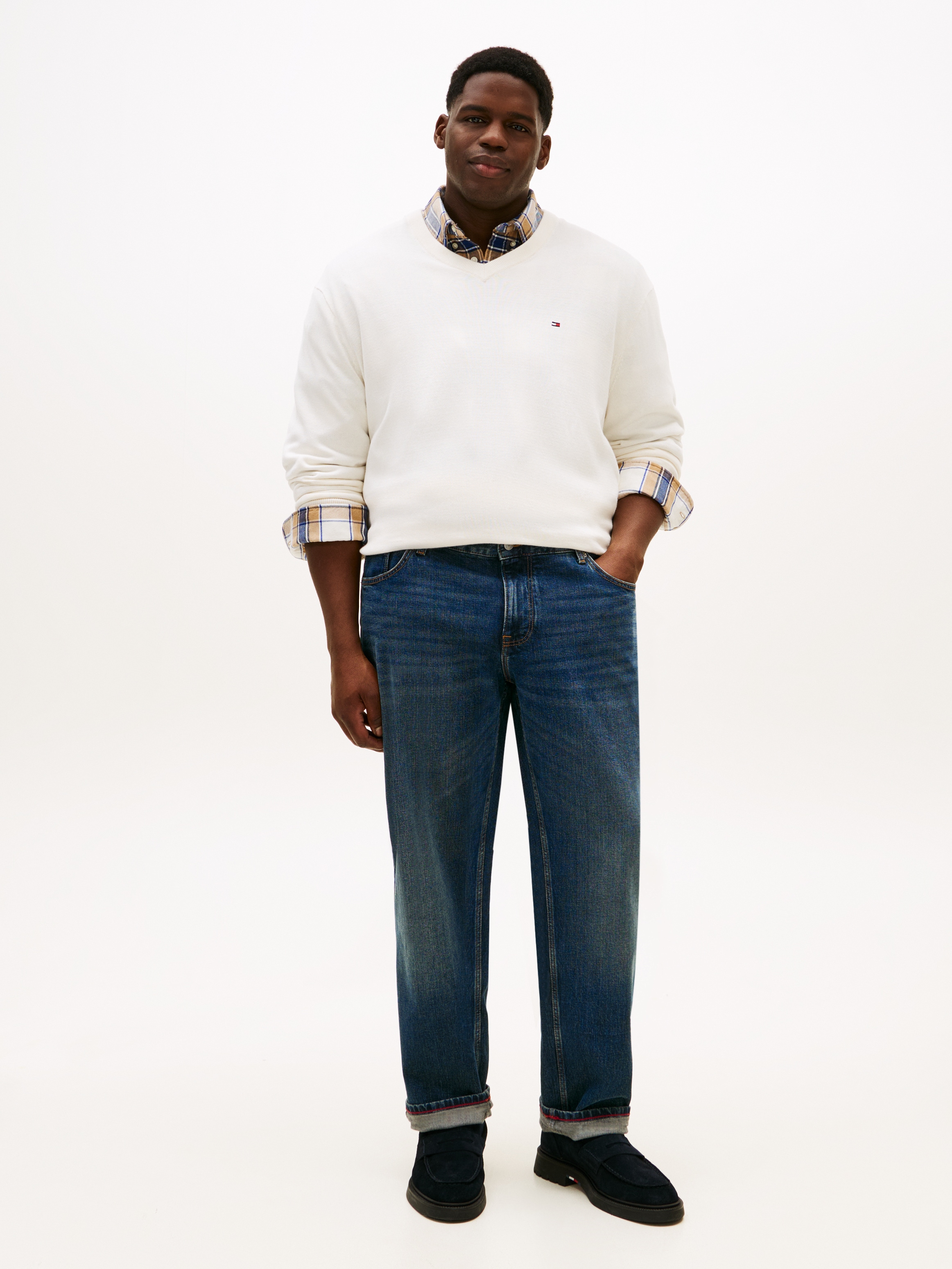 Tommy Hilfiger Big & Tall Pull col V »BT-ESSENTIAL COTTON« Rippbündchen am Ärmel, Saum und Ausschnitt,  Grosse Grössen, normale Passform