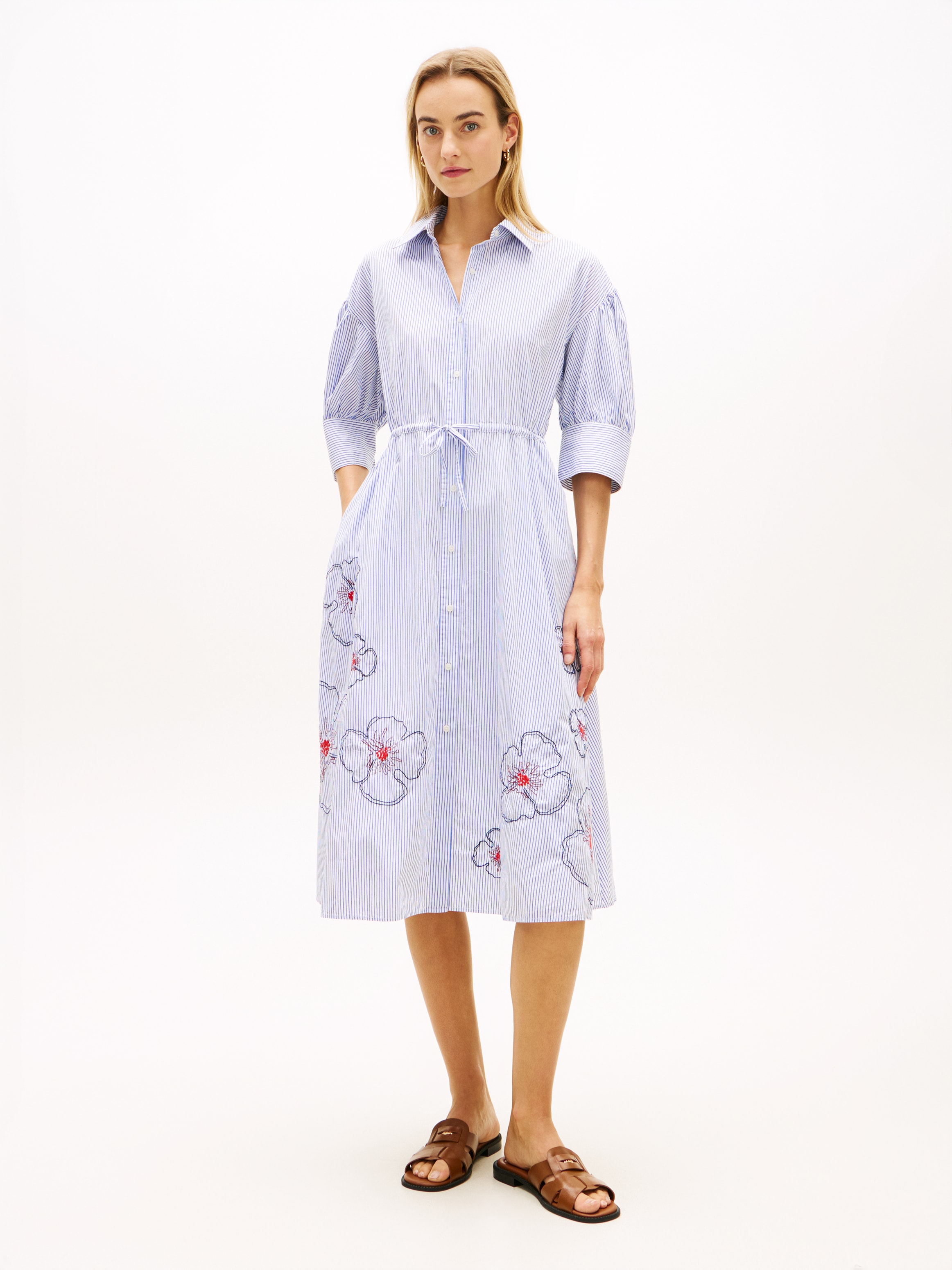 Image of Tommy Hilfiger Hemdblusenkleid "EMBROIDERED POPLIN SHIRT DRESS" mit Spaghetti-Trägern zum Binden