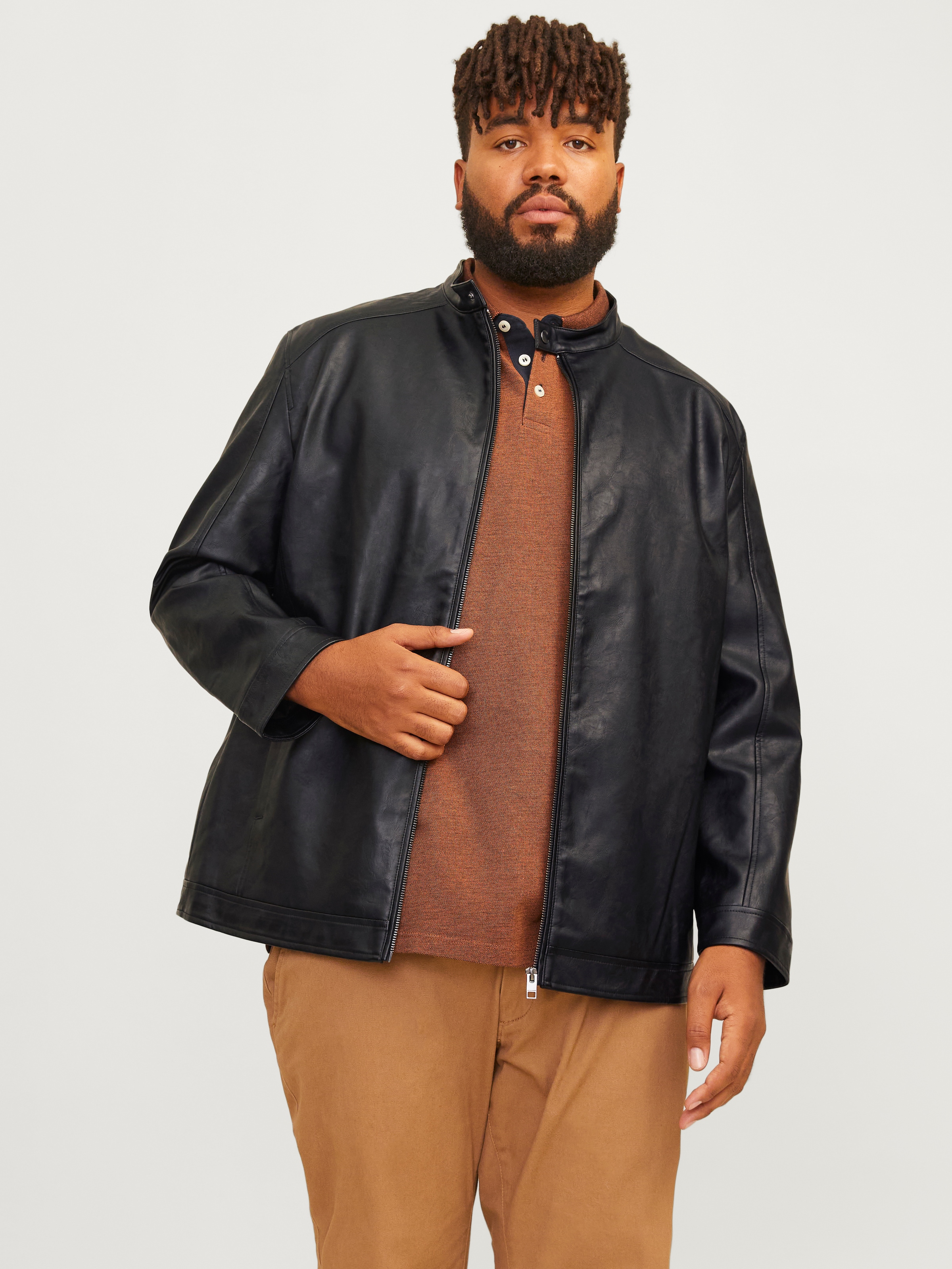 Image of Jack & Jones PlusSize Lederimitatjacke "JJEDYLAN CLEAN PU JACKET NOOS PLS" ohne Kapuze in Leder Optik