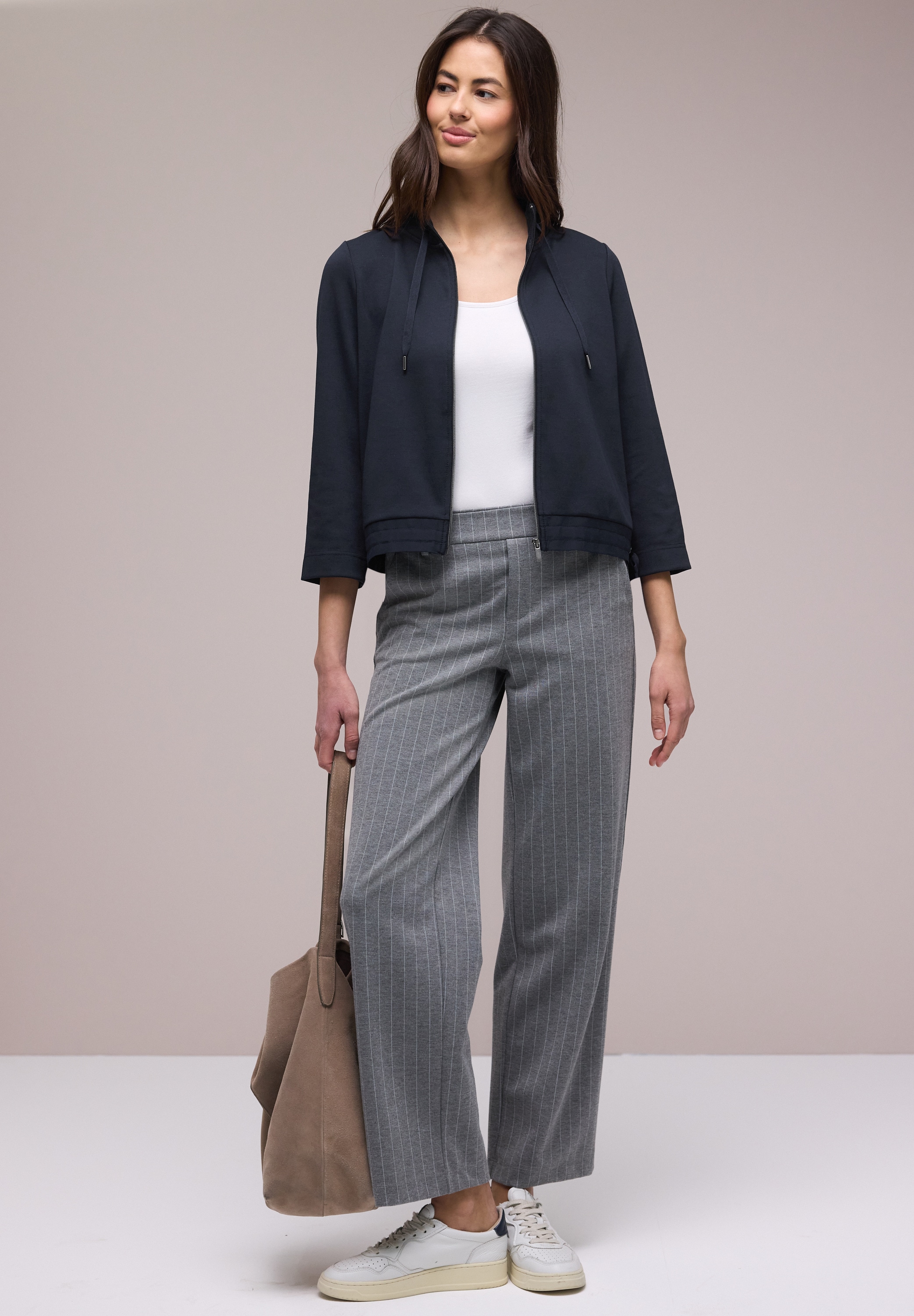 STREET ONE Veste sweat 3/4-Arm mit Stehkragen und Kordelzügen