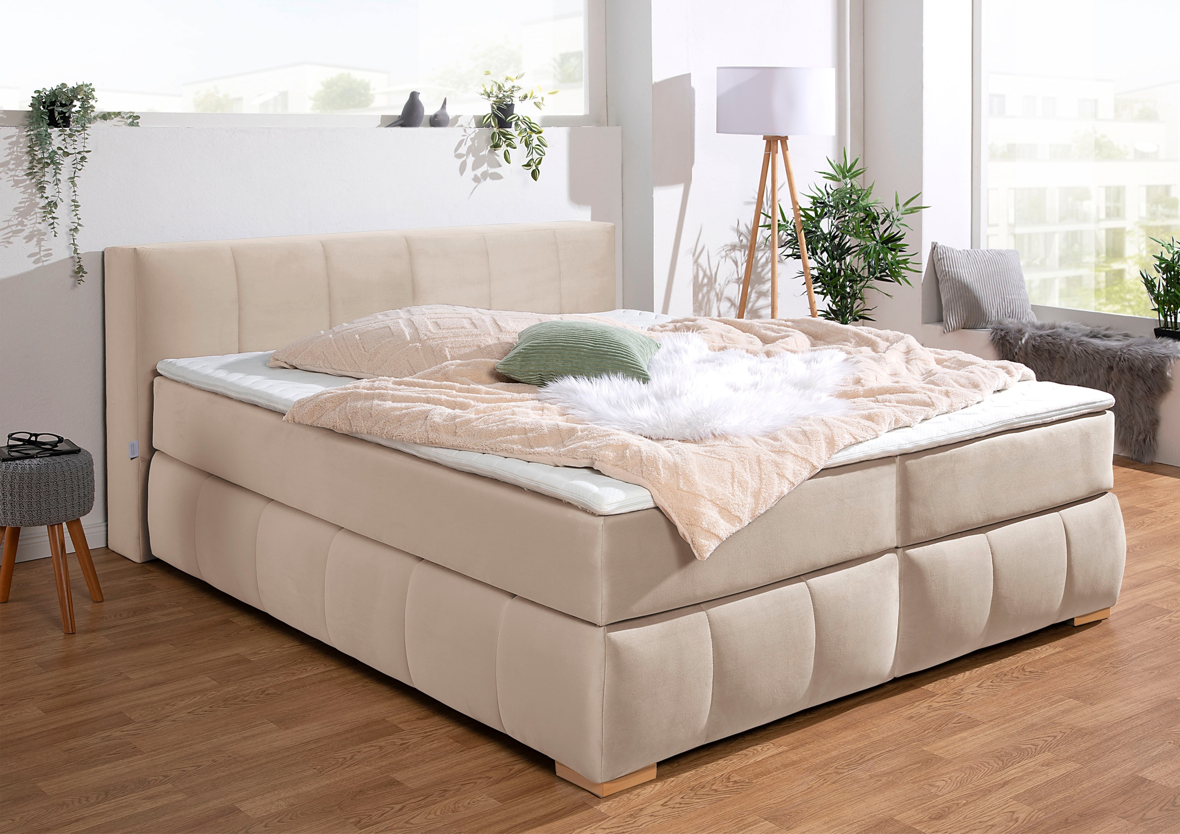 Guido Maria Kretschmer Home&Living Boxspringbett »Chelles«, inkl. Topper, in XXL- Überlänge 220 cm, Unterbox mit feine Wölbung