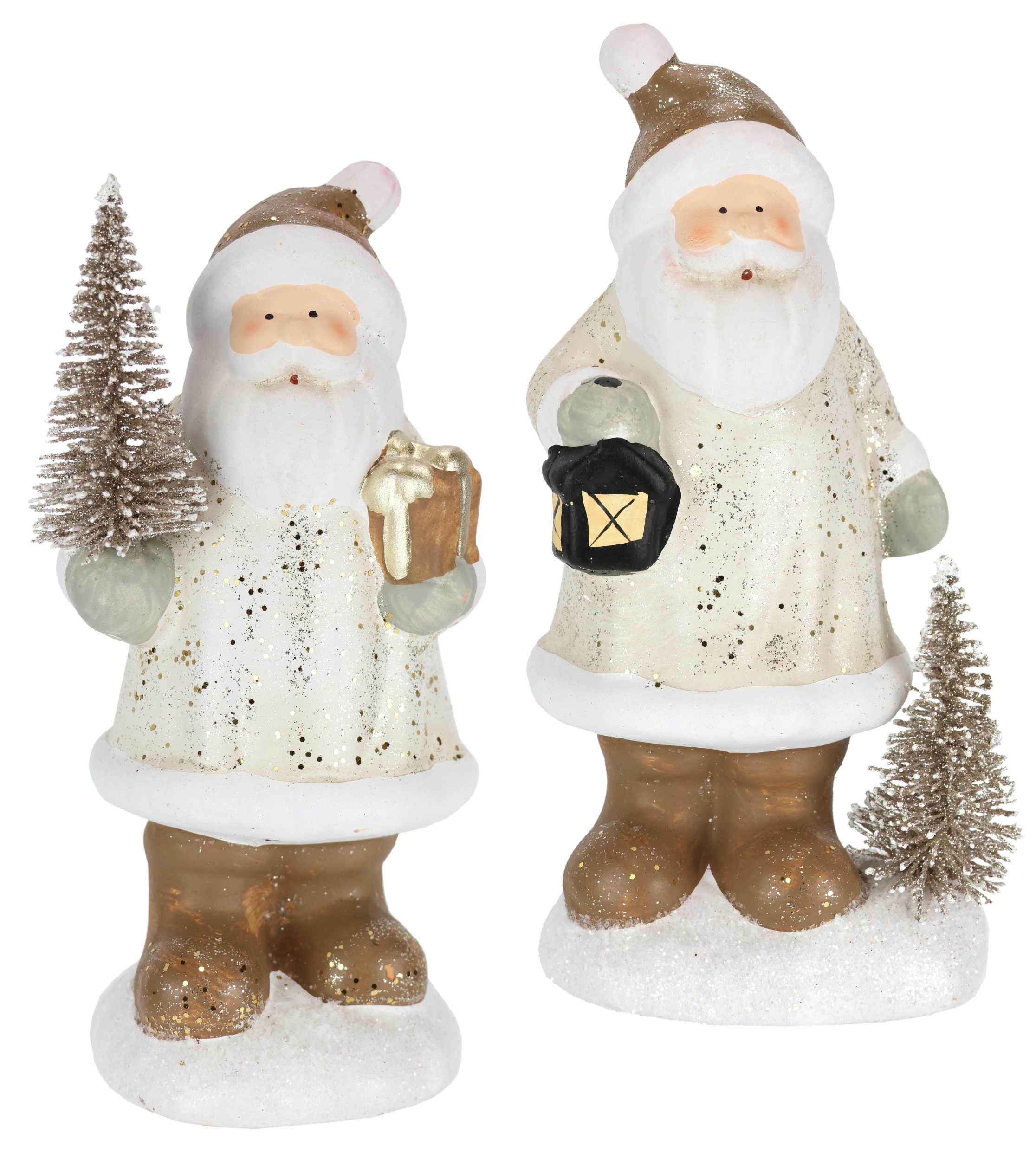 Image of I.GE.A. Dekofigur "Nikolaus aus Keramik, 2er Set" Mit Baum Laterne Geschenk Figur Dekoration Weihnachtsdeko