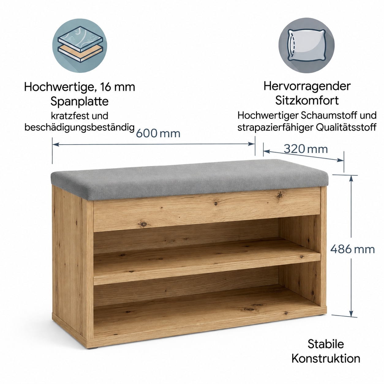 GOODproduct Schuhbank »Schuchschrank 60,  Schuhregal, Schuhtruhe, Schuhkommode, Sitzbank« Inkl. bequemem Sitzkissen mit Stauraum darunter