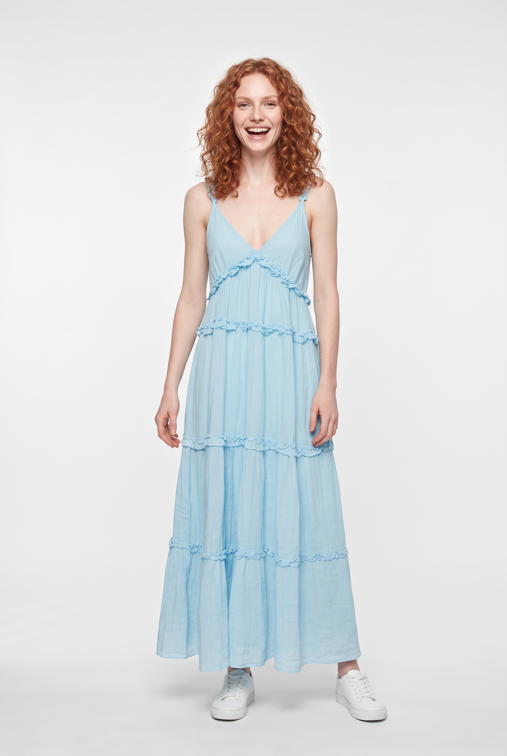 Image of Y.A.S Trägerkleid "YASANINA SL ANKLE DRESS S. NOOS" Sommerkleid mit Rüschen, knöchellang, Baumwolle