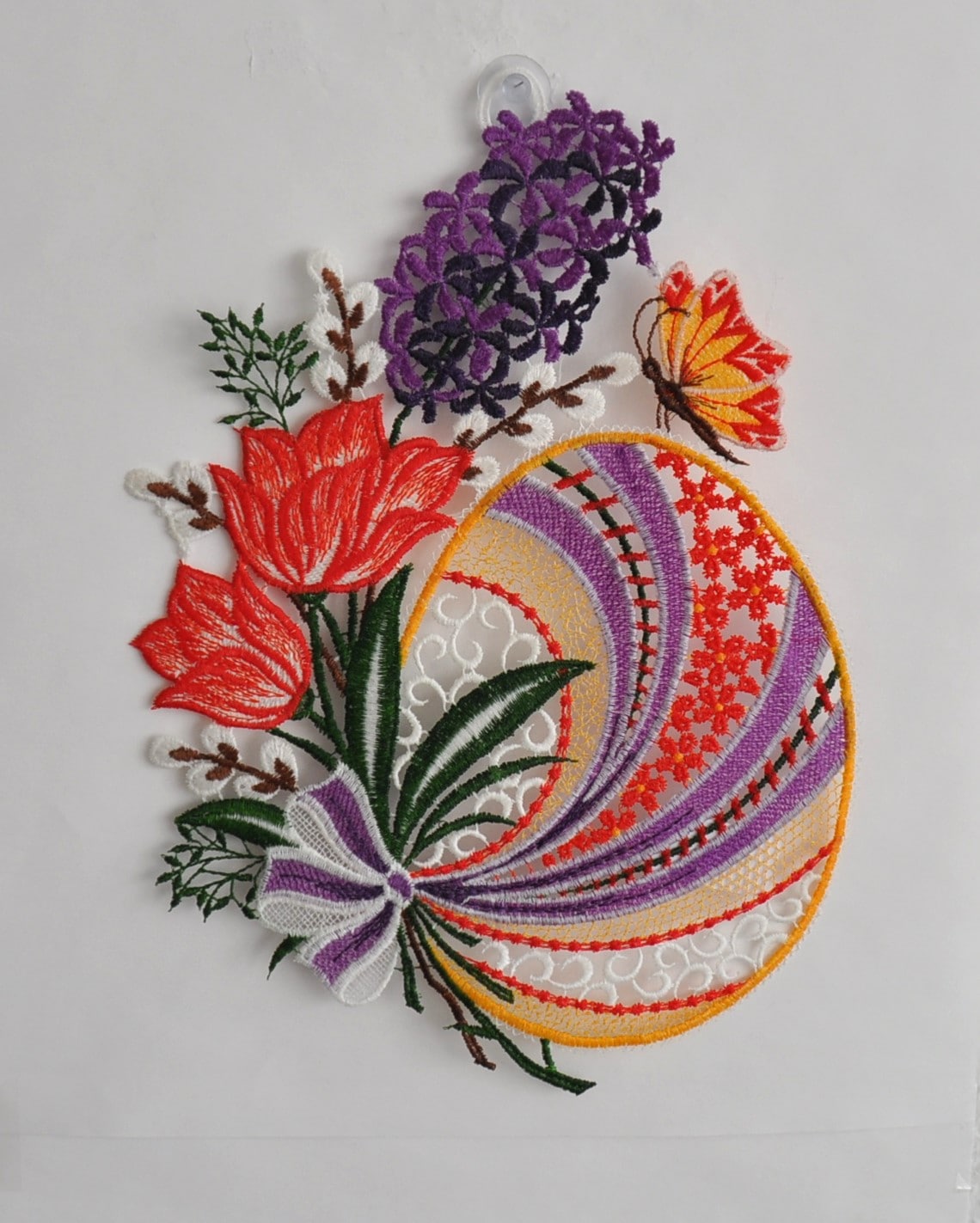 Image of Stickereien Plauen Fensterdekoration "Fensterbild Osterei mit Tulpen" Plauener Spitze