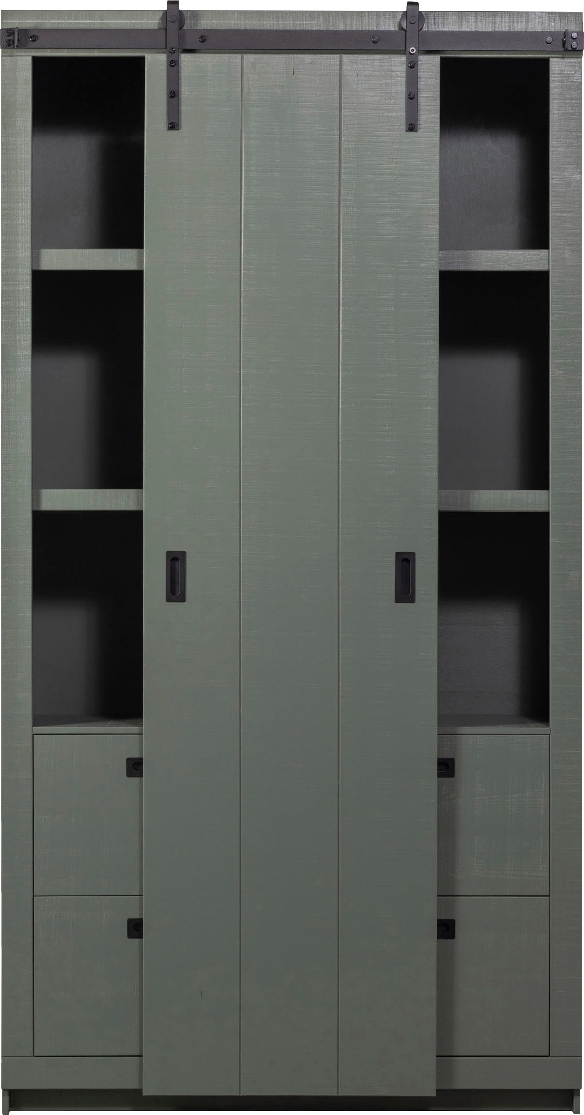 WOOOD Vitrine »Slide Barn FSC®-Kiefernholz bandsägerauh, H 230 x B 122 x T 37 cm« Metallschiene für Schiebetür, lackierte Oberfläche, pfleigleicht
