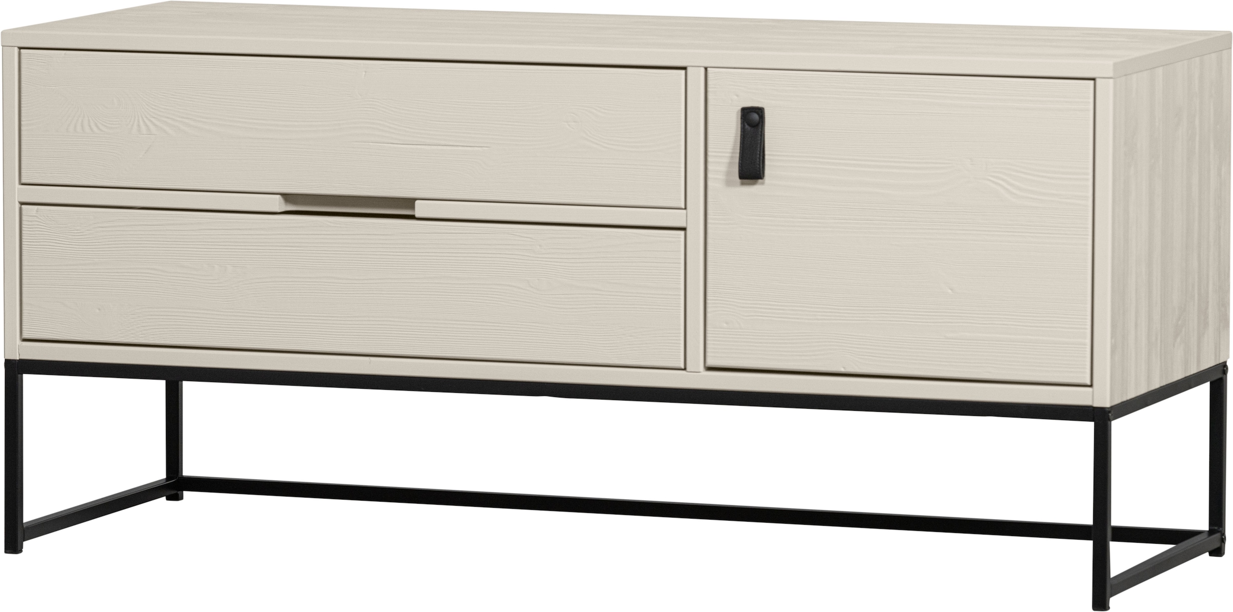 WOOOD Table basse »Silas FSC®-holz gebürstet mit Ledergriffen, H 61 x B 180 x T 44 cm« Commode, 2 tiroirs et 1 porte, grand espace de rangement, largeur 120 ou 180 cm
