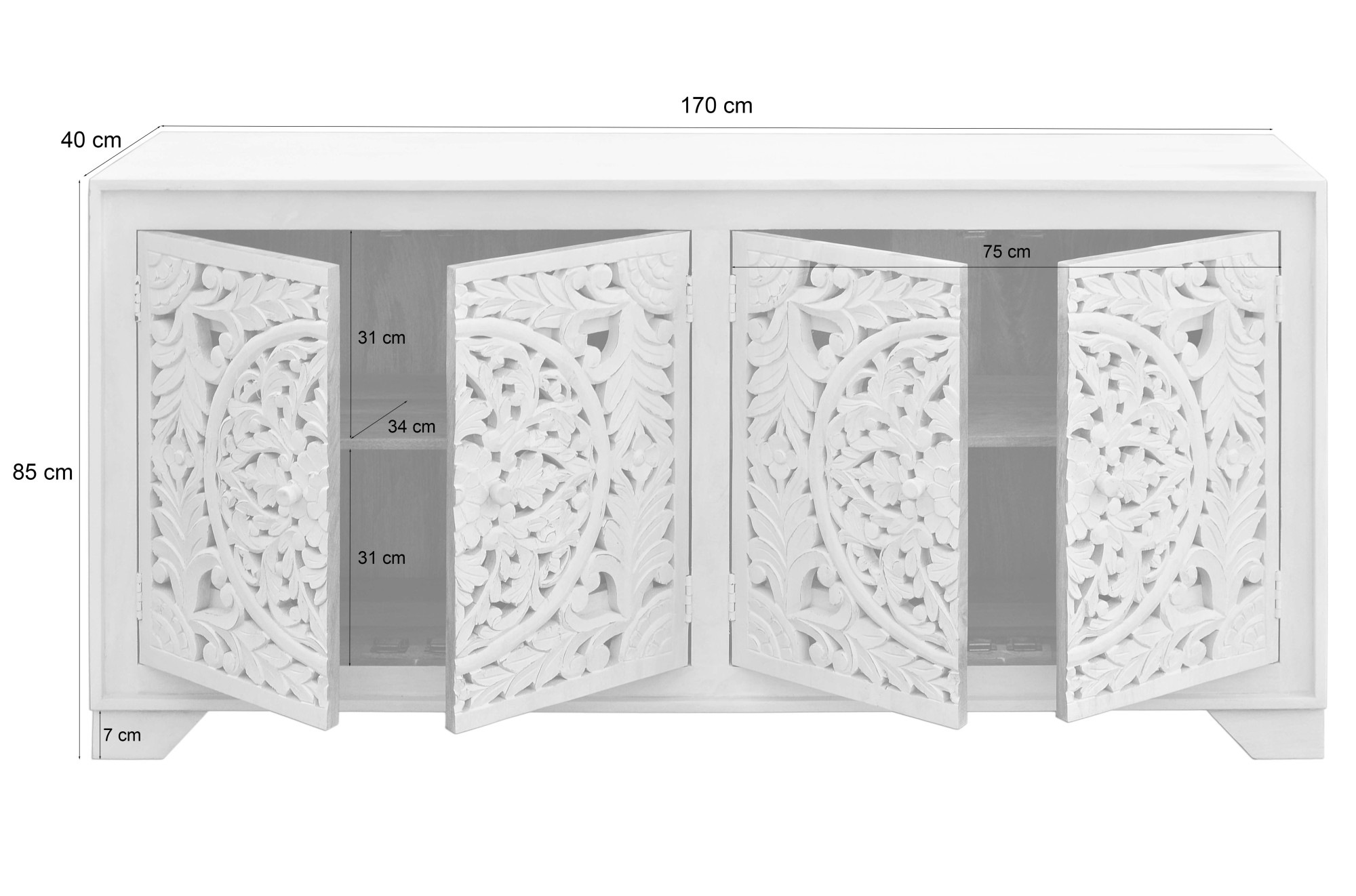 Home affaire Sideboard »Kenmare«, Mangoholz, dekorative Schnitzereien, Breite 170 cm