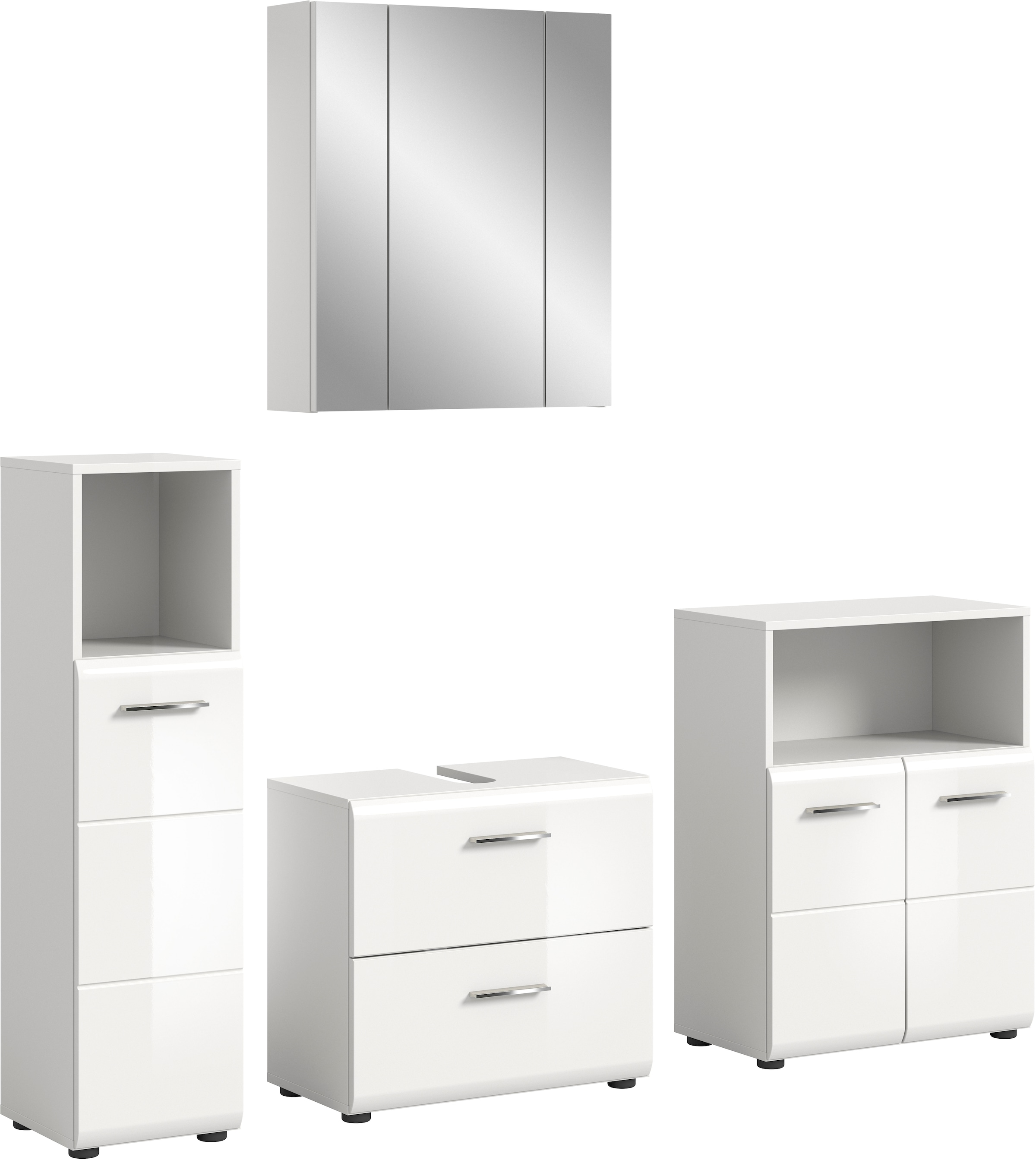 Image of welltime Badmöbel-Set "FLORENZ, 4-teilige Badkombination, hochwertige MDF-Front" Set, Midischrank hoch, WBU, Spiegelschrank, Midischrank breit