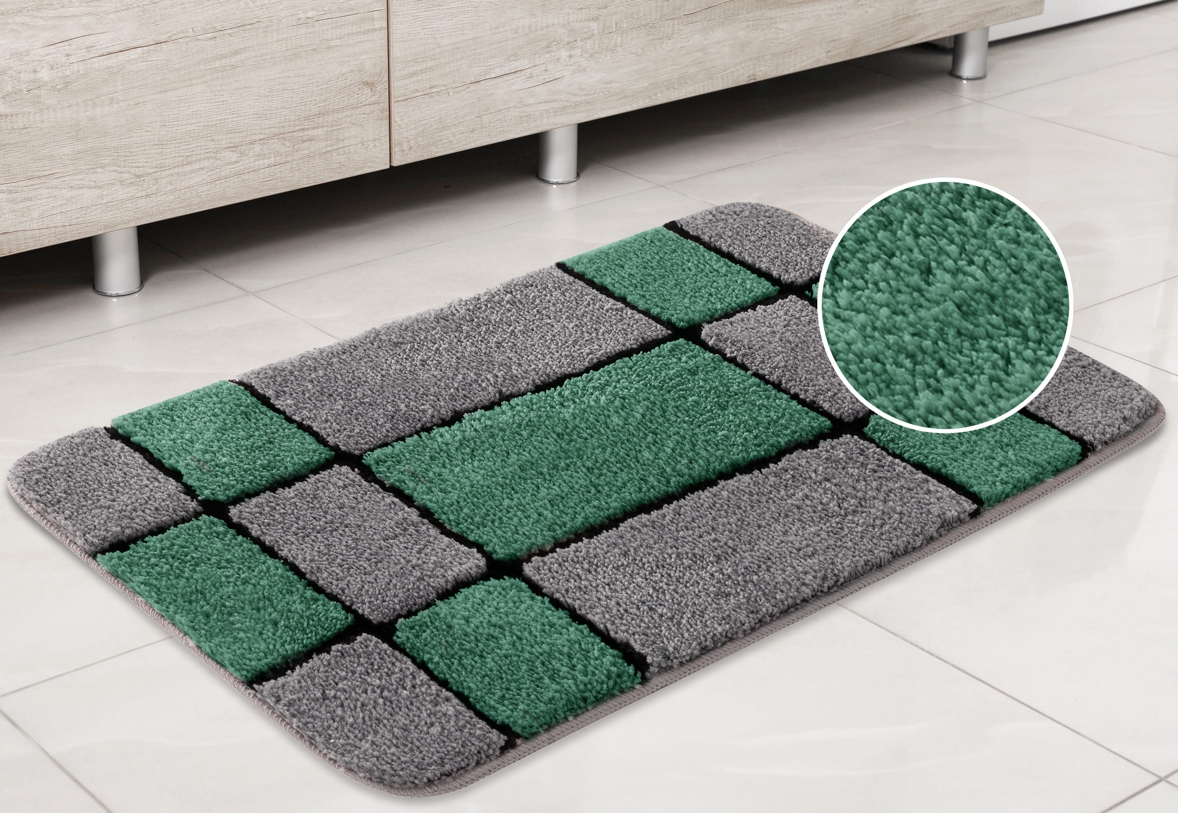 my home Badematte »Melli«, rutschhemmend beschichtet, fussbodenheizungsgeeignet, Badteppich, mit Muster, karierte Badematte