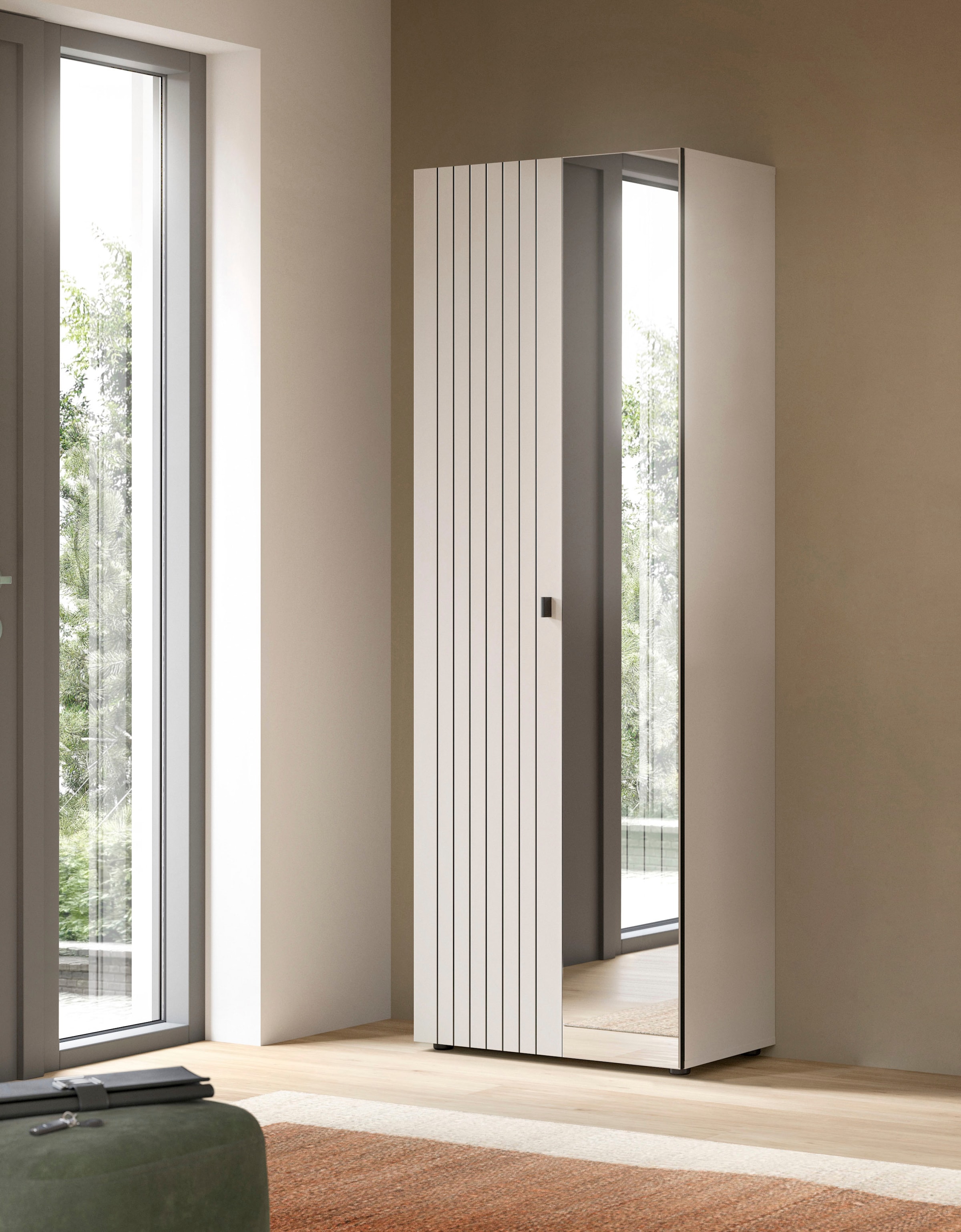 Home affaire Garderobenschrank »TATIO, Höhe 192 cm, Rillenoptik, Spiegeltür« 1 Stk. tlg. Garderobenschrank, Flurschrank, Dielenschrank