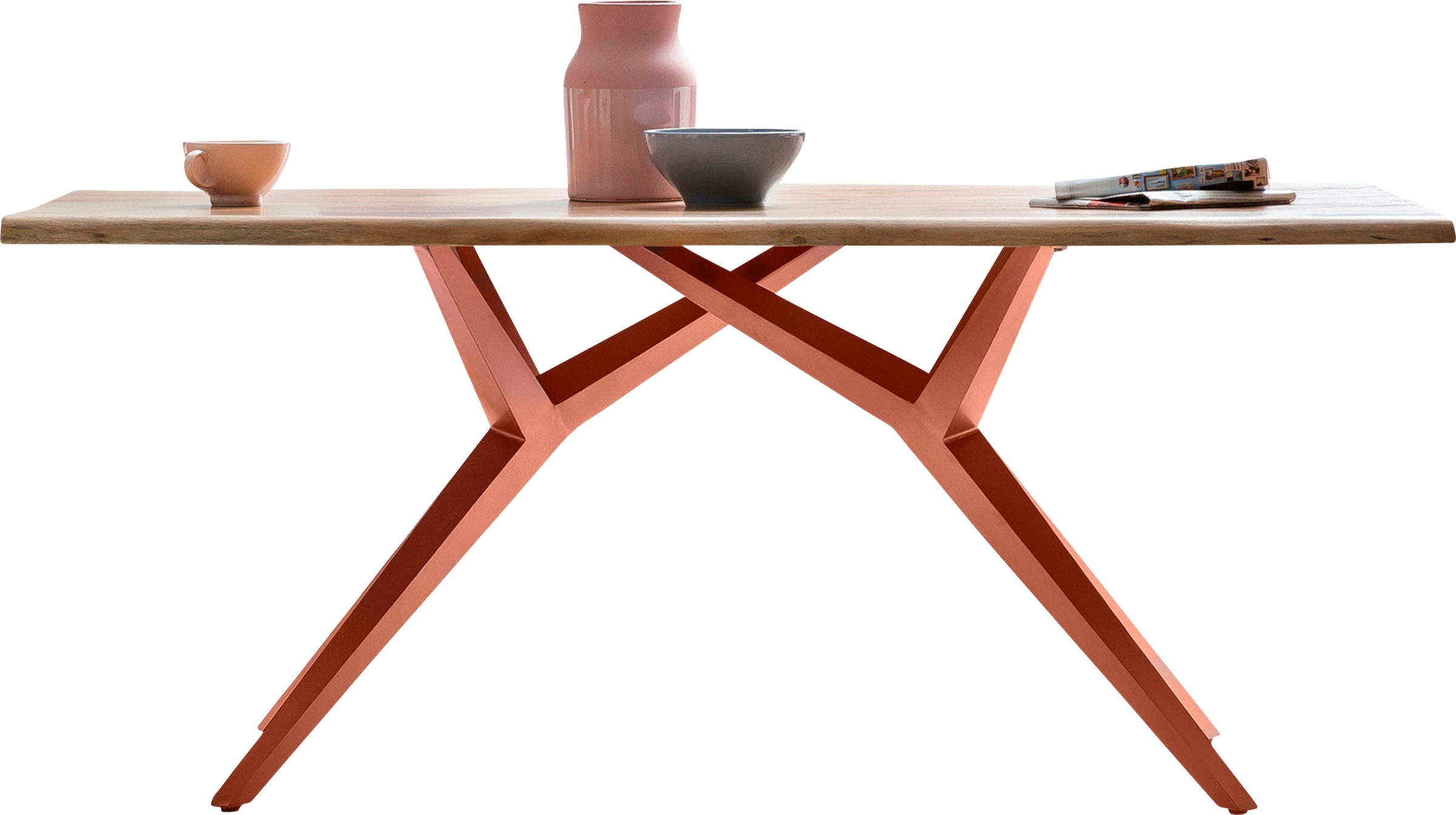 SIT Table de salle à manger »Aarau Wildeiche geölt mit Metallgestell Industrial« chêne sauvage avec lamelles continues et structure Factory