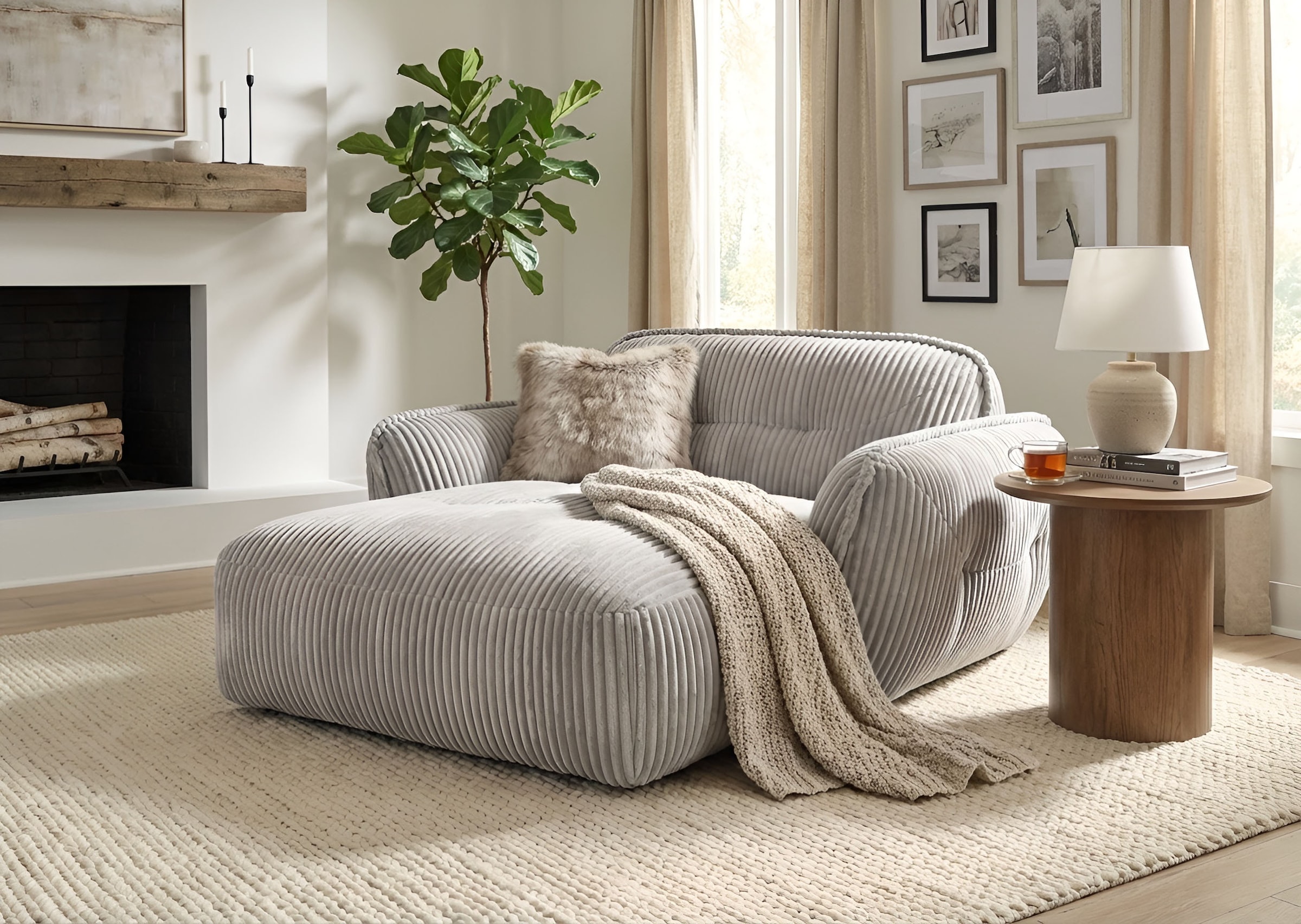 Image of TRENDMANUFAKTUR Chaiselongue "Be Fluffy, mit Rundumbezug, Loveseat mit moderner breiter Kedernaht" mit softem Sitzkomfort, in hochwertigem Breitcord mit weicher Haptik