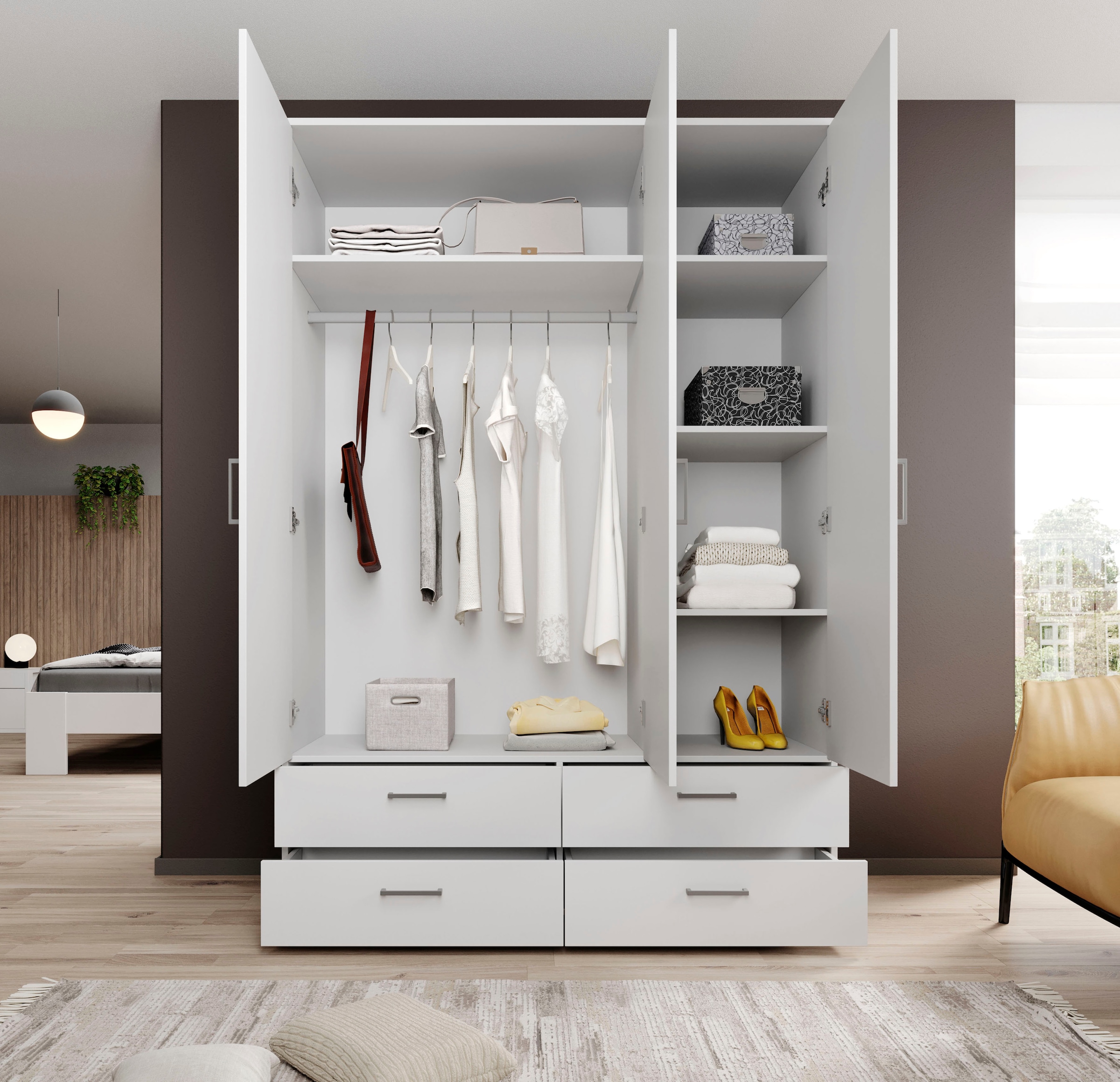 Schlafkontor Drehtürenschrank »Spazio«, weiss, Schlafzimmerschrank mit Spiegel
