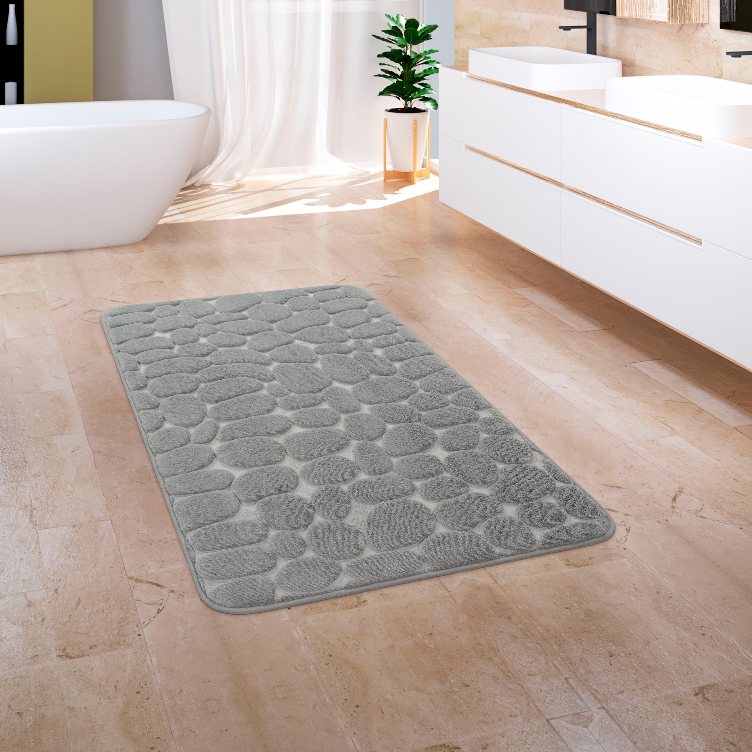 Paco Home Badematte »Corby 256«, Höhe 13 mm, fussbodenheizungsgeeignet, Badteppich, Uni Farben, Motiv Steine, Hoch-Tief Effekt