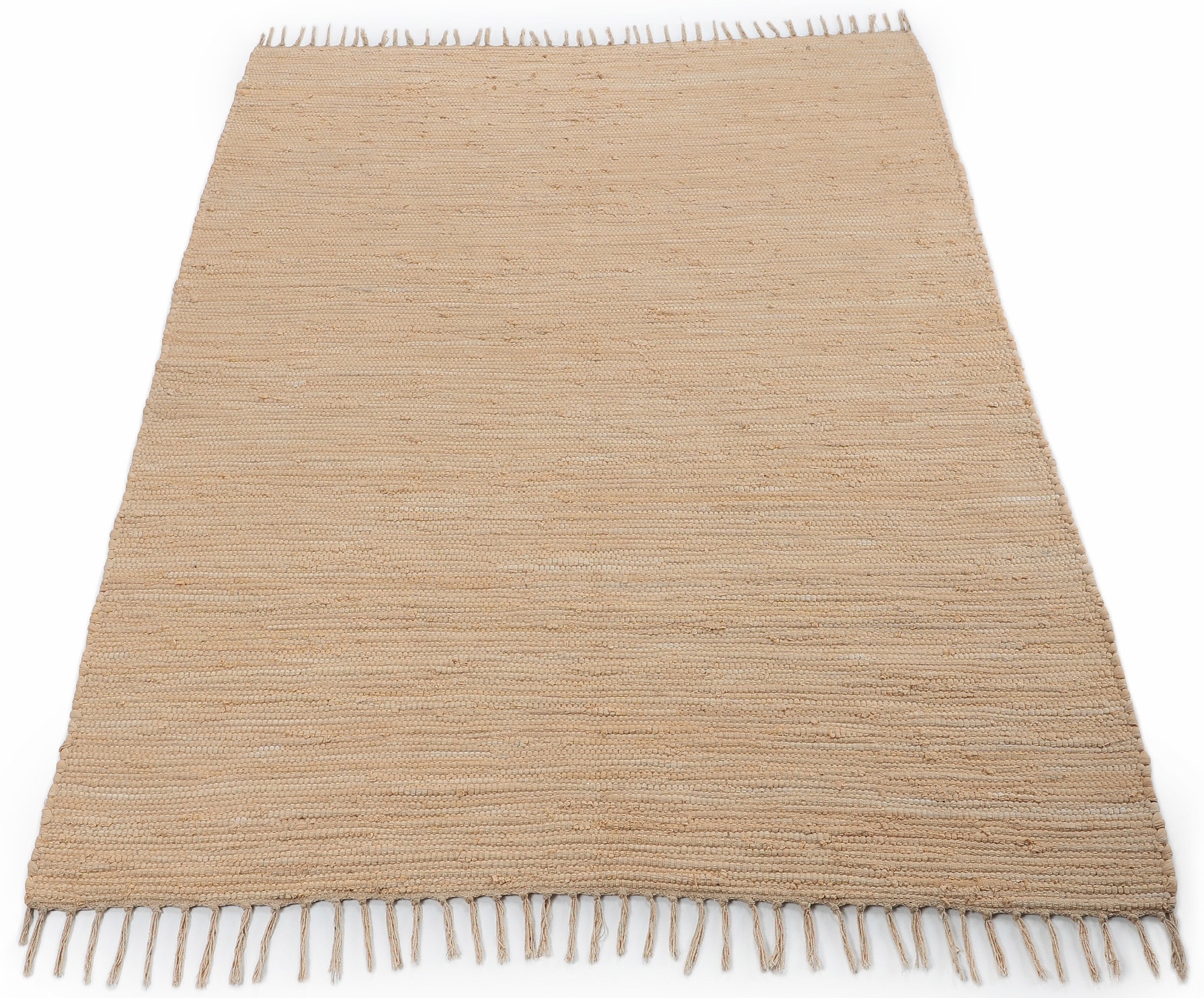 carpetfine Teppich »Kelim Chindi uni, auch als Läufer«, rechteckig, 5 mm Höhe, Wendeteppich, reine Baumwolle, handgewebt, Uni-Farben, mit Fransen