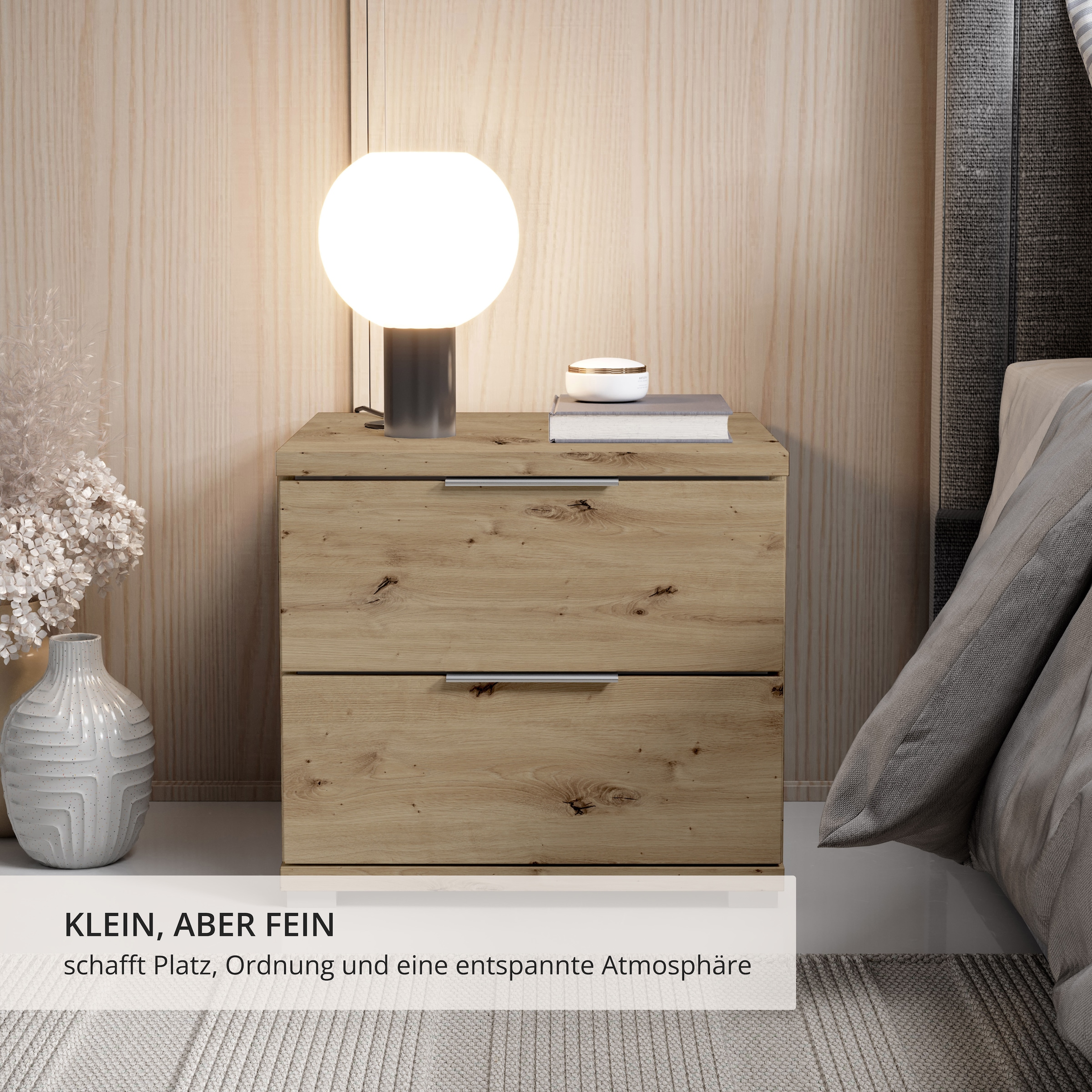 Schlafkontor »Smilla Nachttisch, Nachtkonsole mit Schubkästen« Korpus melaminbeschichtet, silberfarbige oder schwarze Griffe